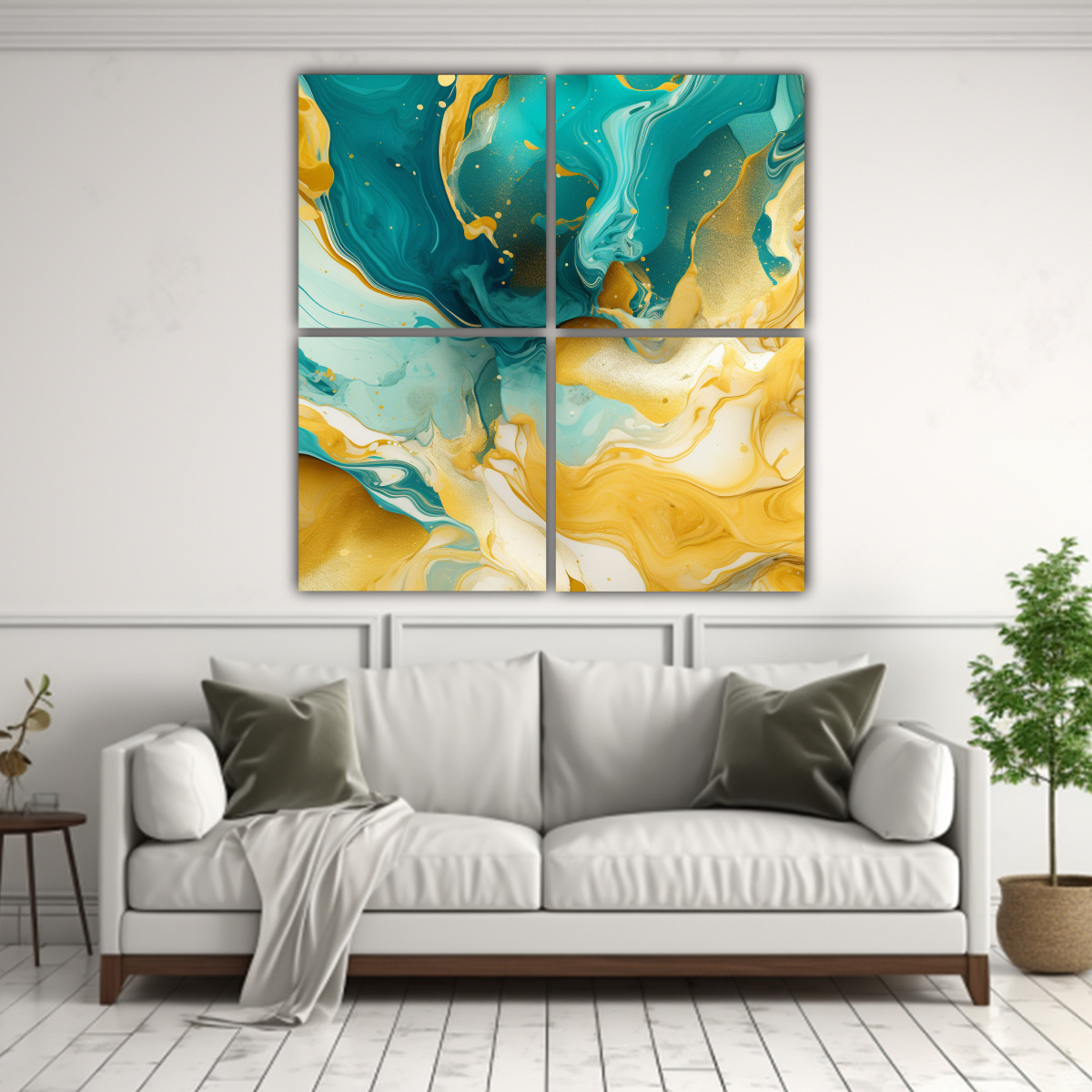 BASTIDOR TEMÁTICA LÍQUIDO CIAN Y ORO ESTILO 160X160 CM - 2