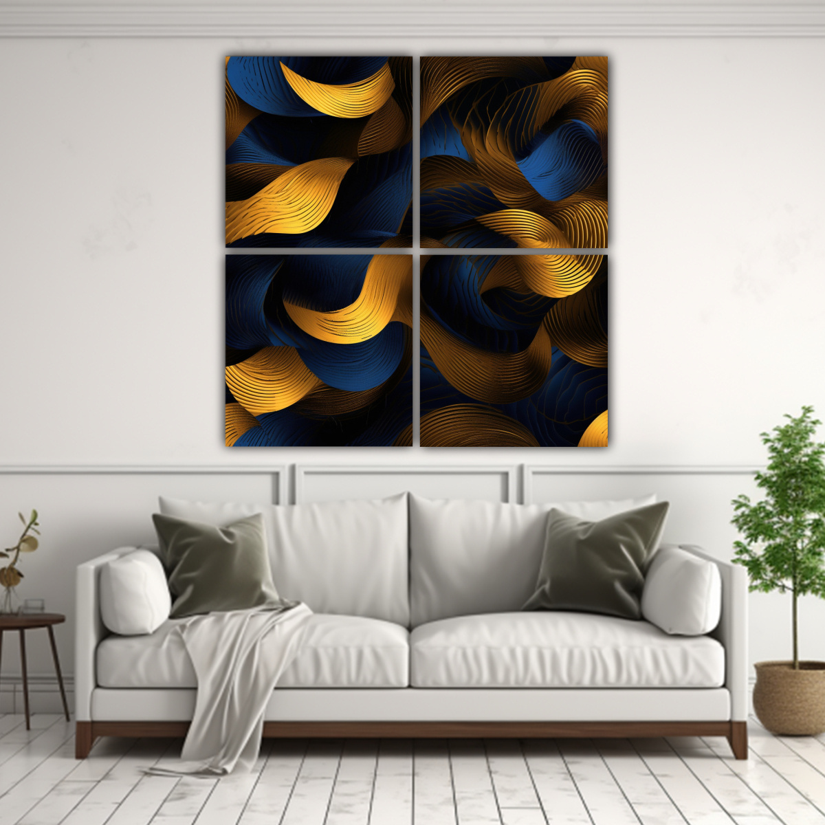CUADRO DIBUJO SURREALISTA NEGRO Y DORADO REAL EN 200X200 CM - 2