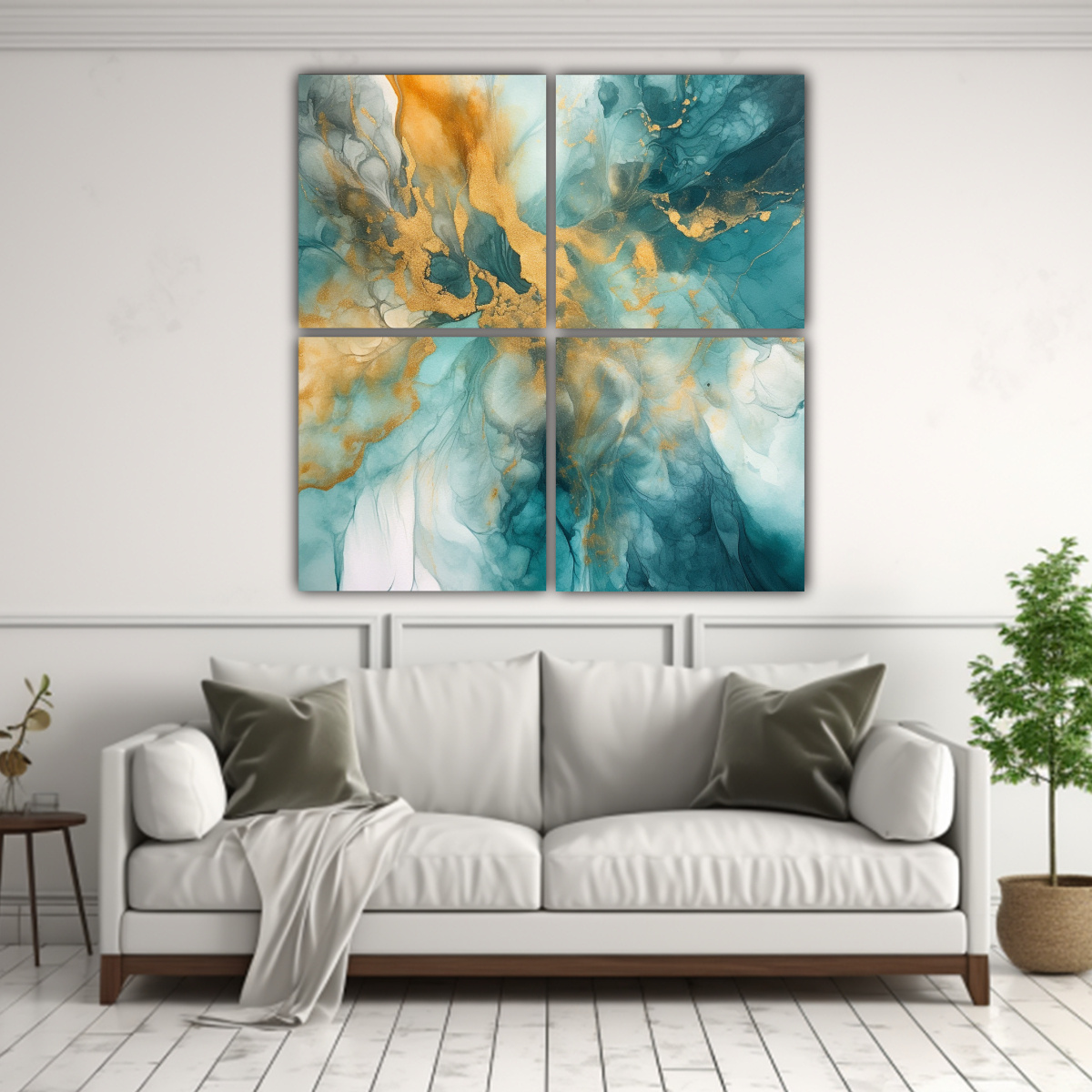 CUATRO LIENZOS PINTURA ACUARELA EN ESTILO FINAS 160X160 CM - 2