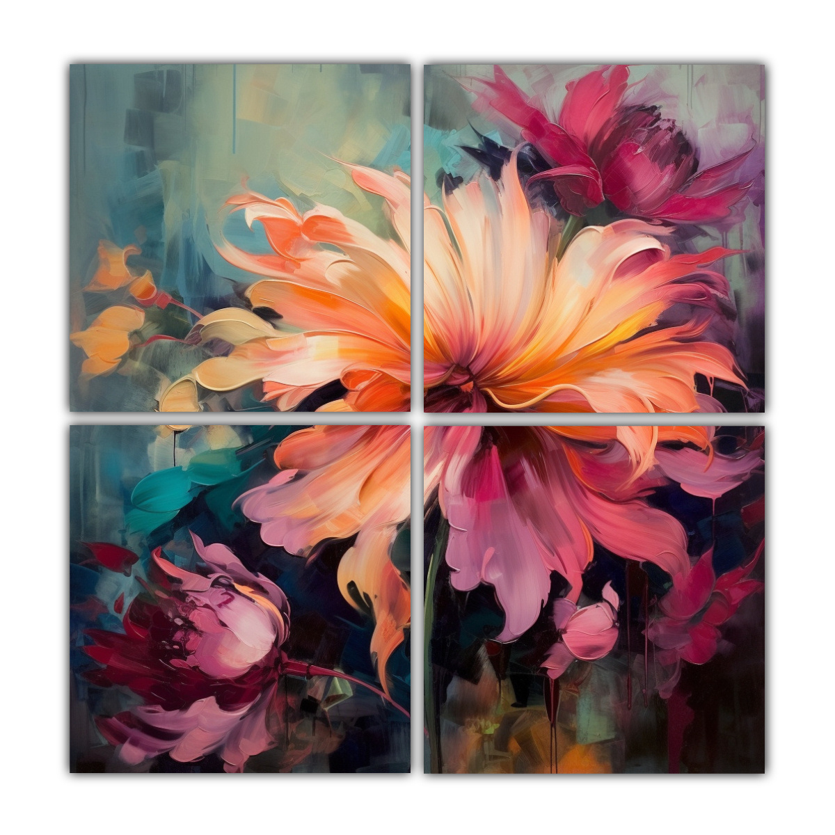 CUADROS DECORATIVOS CON FLORES GRANDES EN FONDO 60X60 CM - 1
