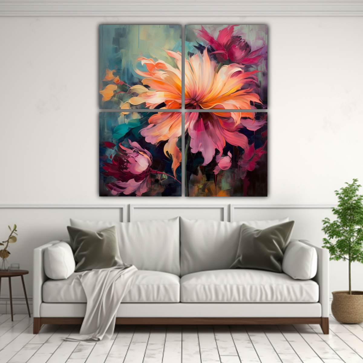 CUADROS DECORATIVOS CON FLORES GRANDES EN FONDO 60X60 CM - 2