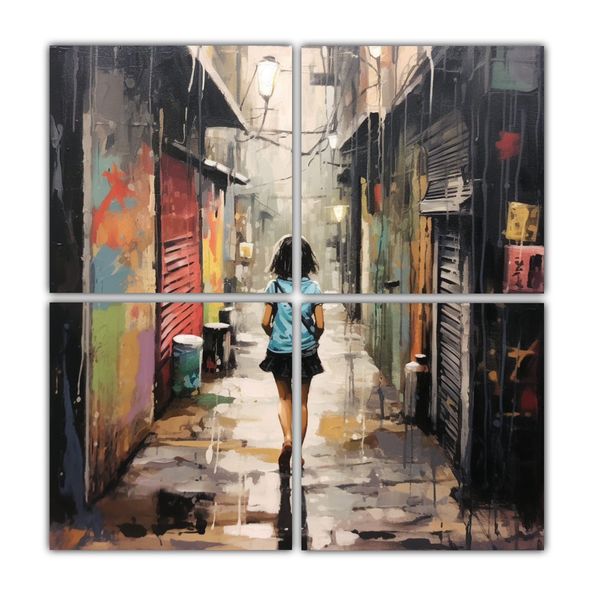 CUADRO DECORATIVO: FIGURA DE NIÑA CAMINANDO BAJO 160X160 CM - 1