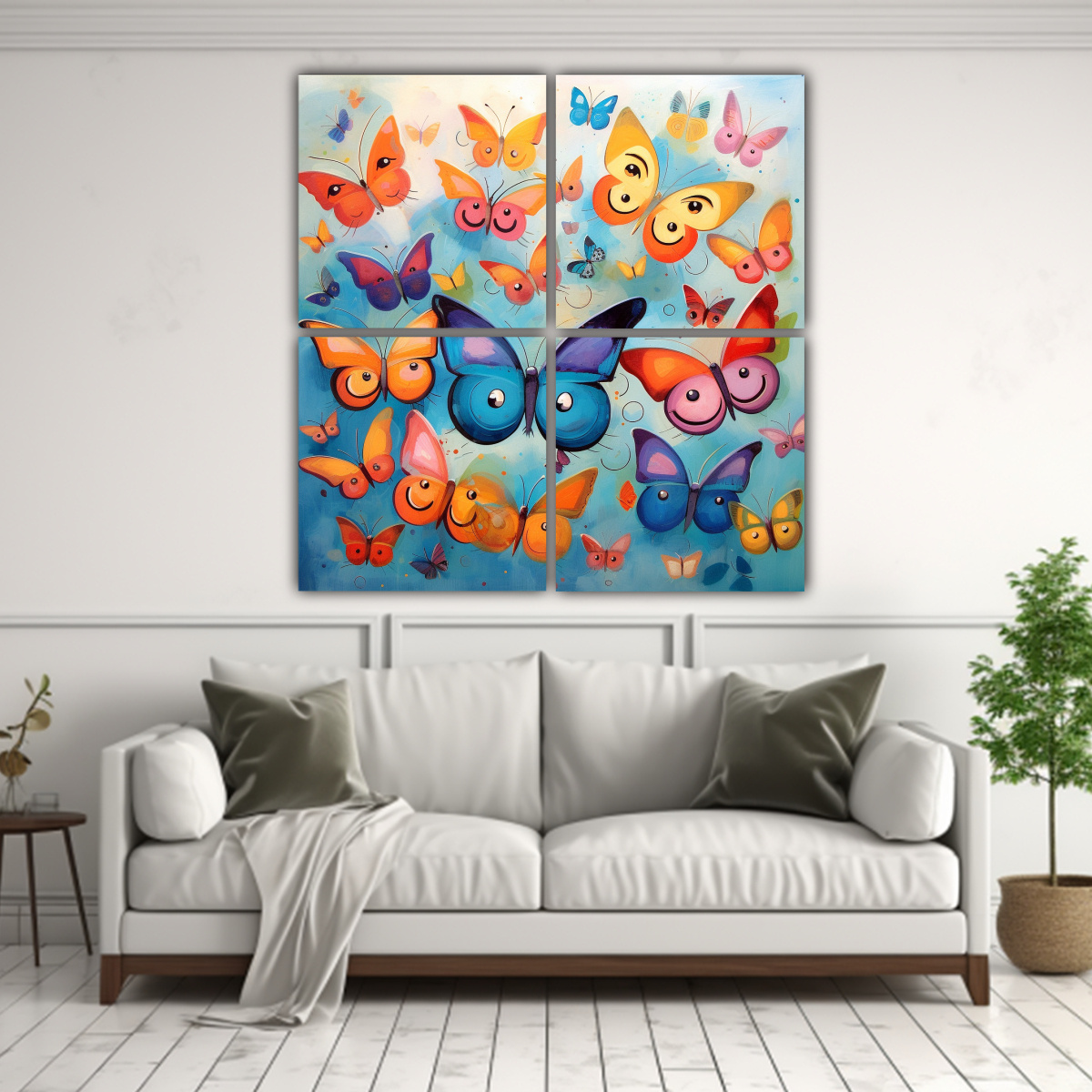 CUADRO DE PARED ACUARELA MARIPOSAS VIDA FELIZ 60X60 CM - 2