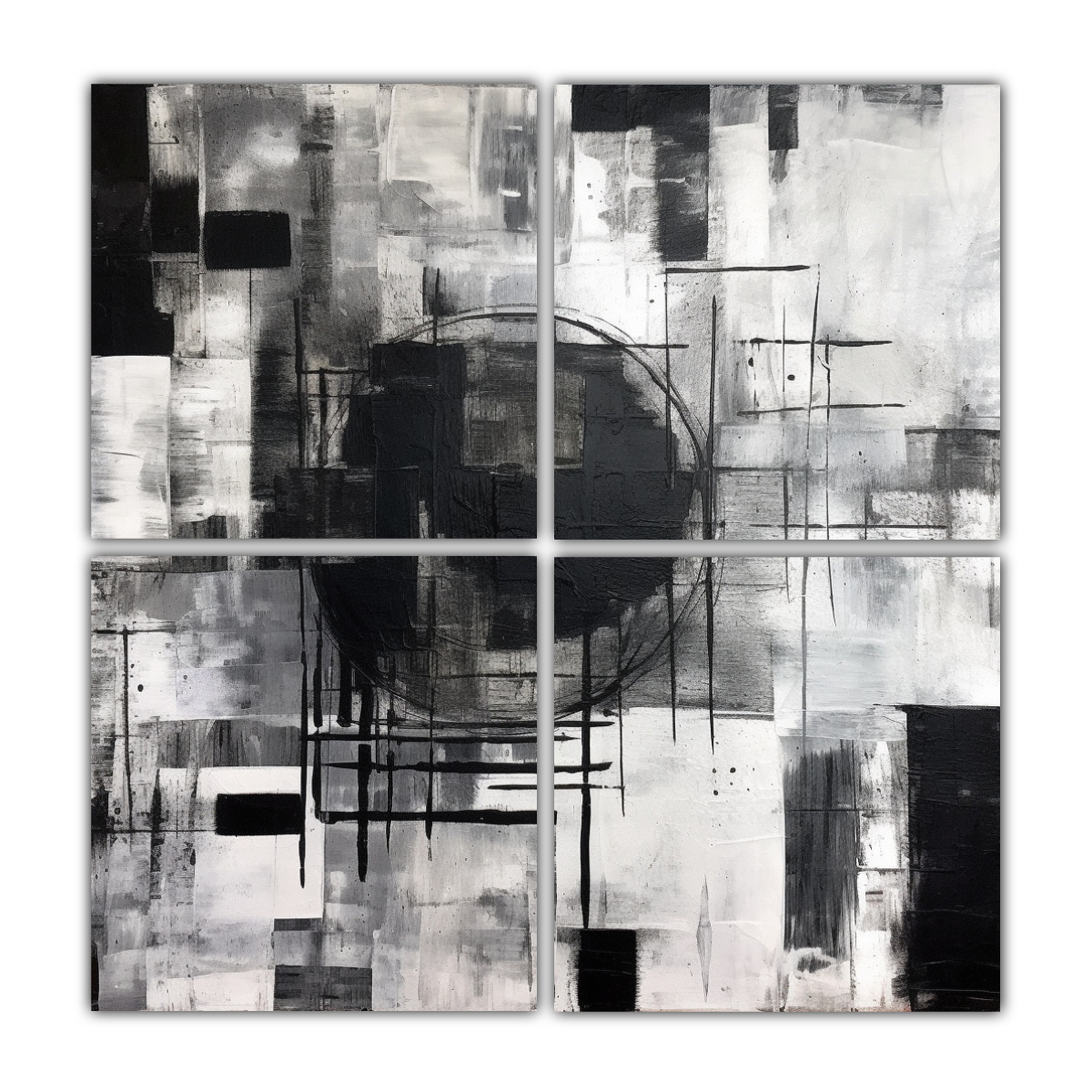 PINTURA ABSTRACTA EN BLANCO Y NEGRO CUATRO CANVAS 180X180 CM - 1