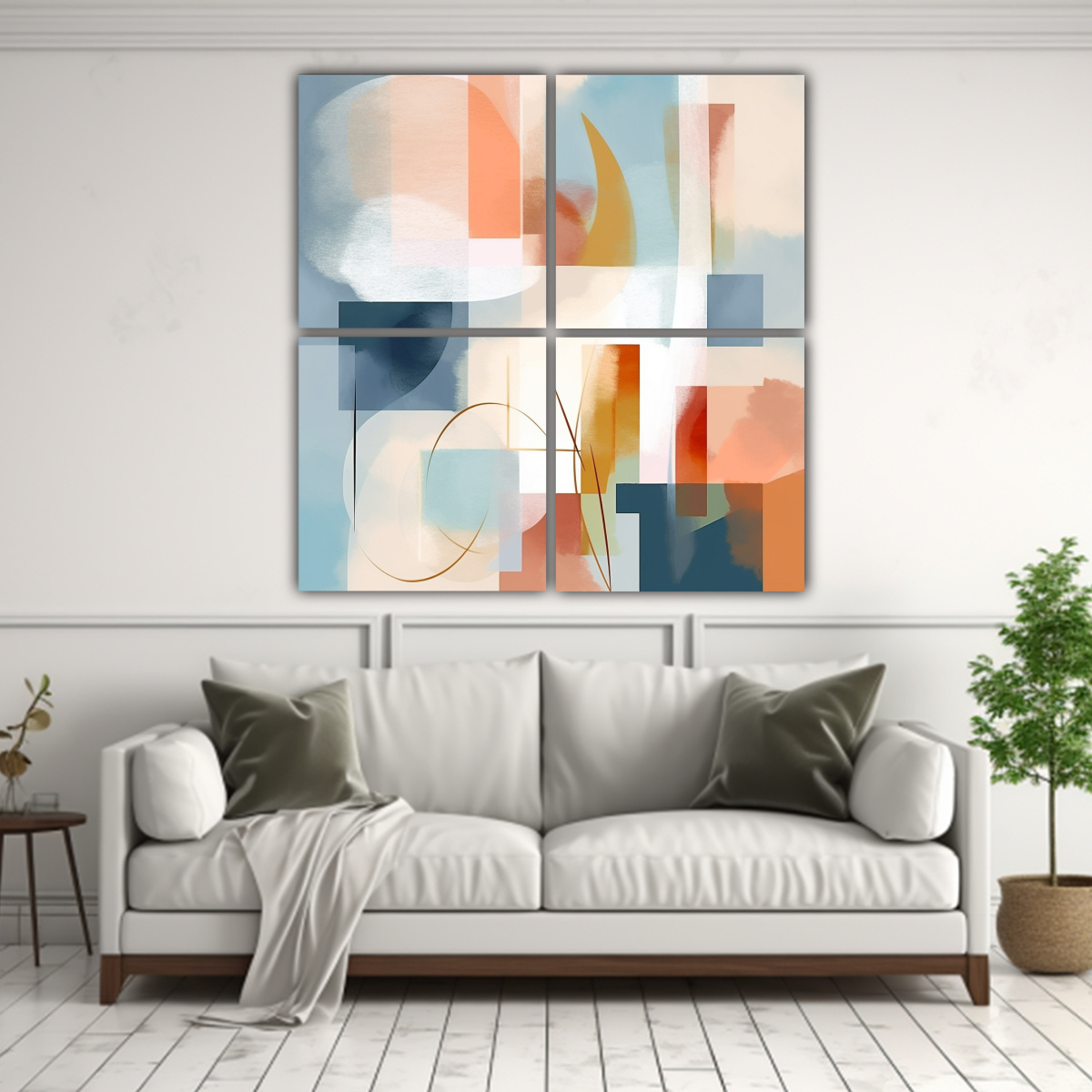PINTURA ABSTRACTA URBANA CON COLORES PASTELES Y 200X200 CM - 2
