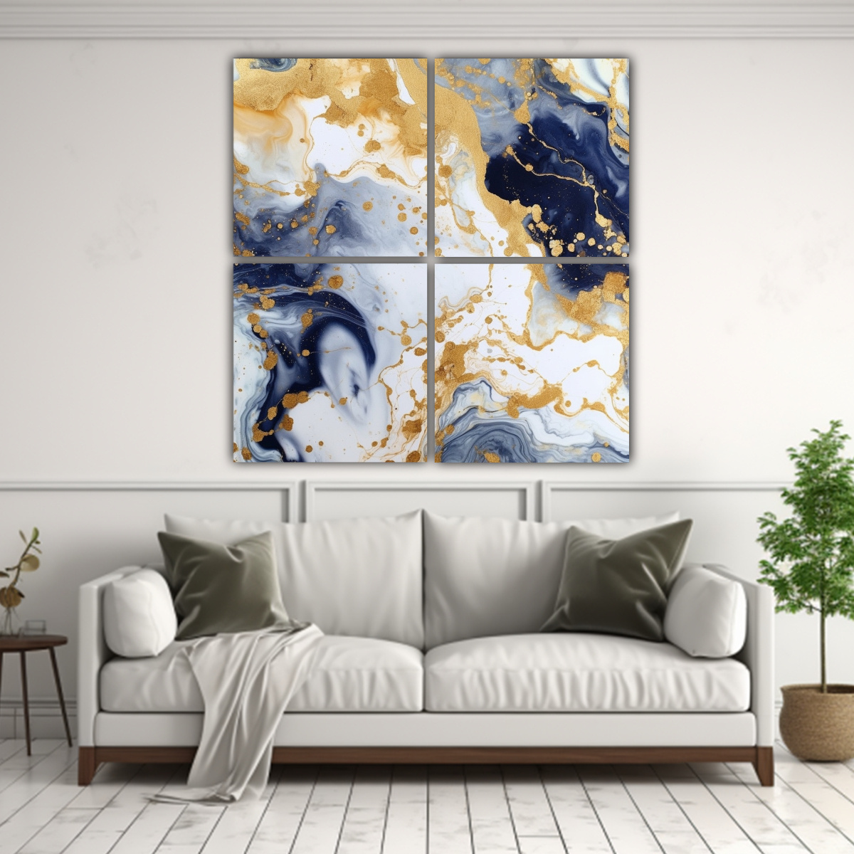 CUATRO TELAS EN BASTIDOR HERMOSO PATRÓN ACUARELA 180X180 CM - 2