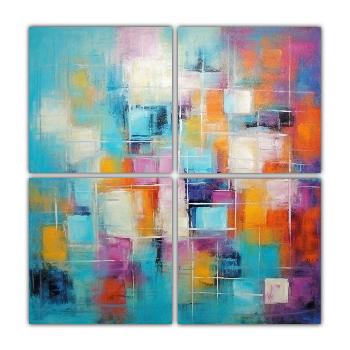 PINTURA ABSTRACTA DE COLORES FRÍOS CON 80X80 CM - 1