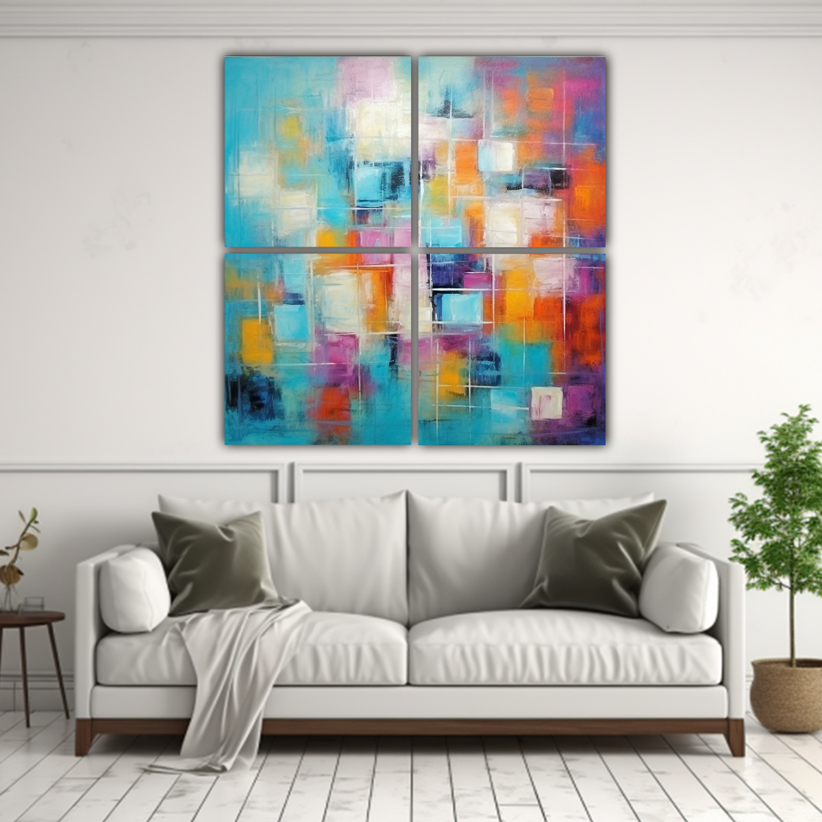 PINTURA ABSTRACTA DE COLORES FRÍOS CON 80X80 CM - 2