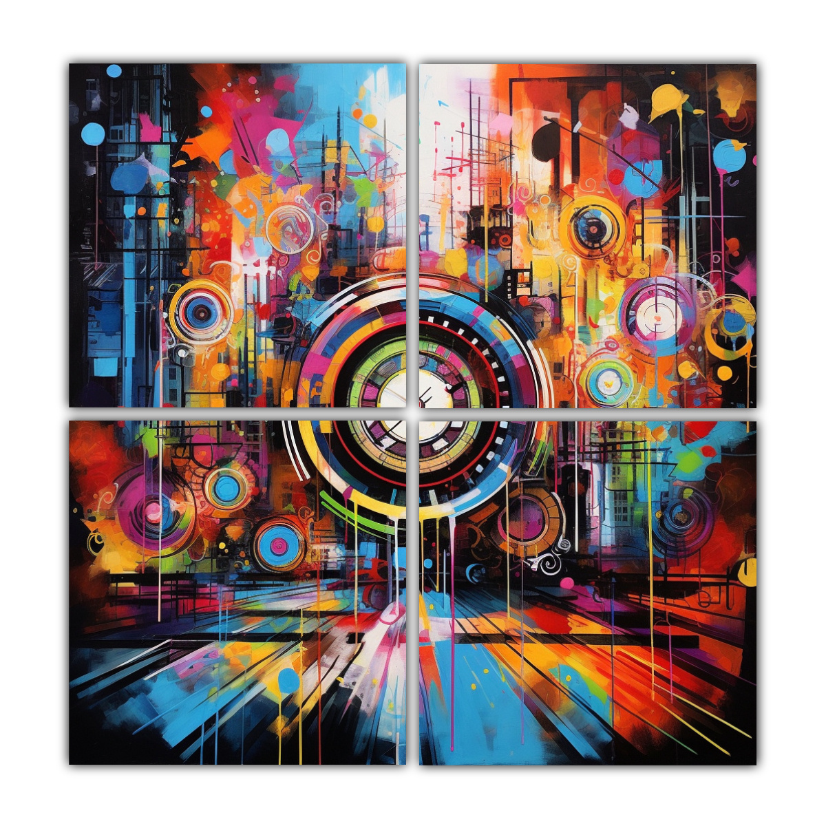 CUADRO TEMA CIUDAD KALEIDOSCOPE CON 4 TELAS EN 180X180 CM - 1