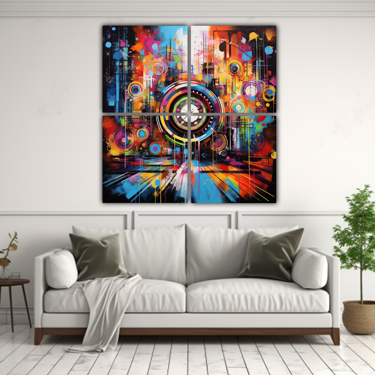 CUADRO TEMA CIUDAD KALEIDOSCOPE CON 4 TELAS EN 180X180 CM - 2