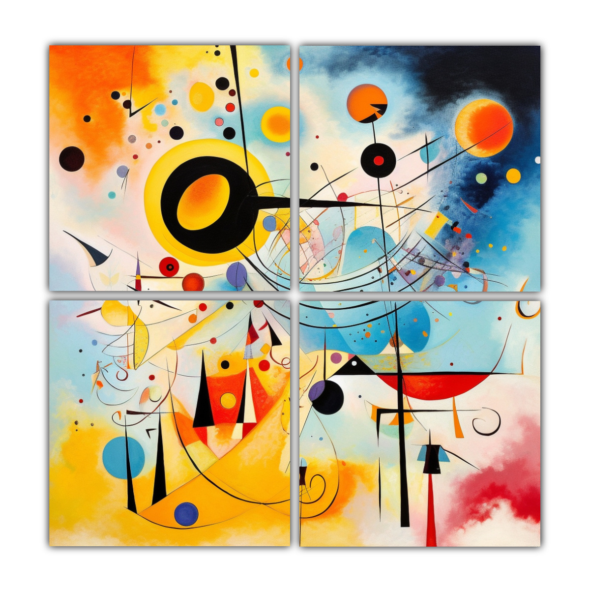 CUATRO CUADROS FORMA INTERIORES ABSTRACCIÓN 140X140 CM - 1