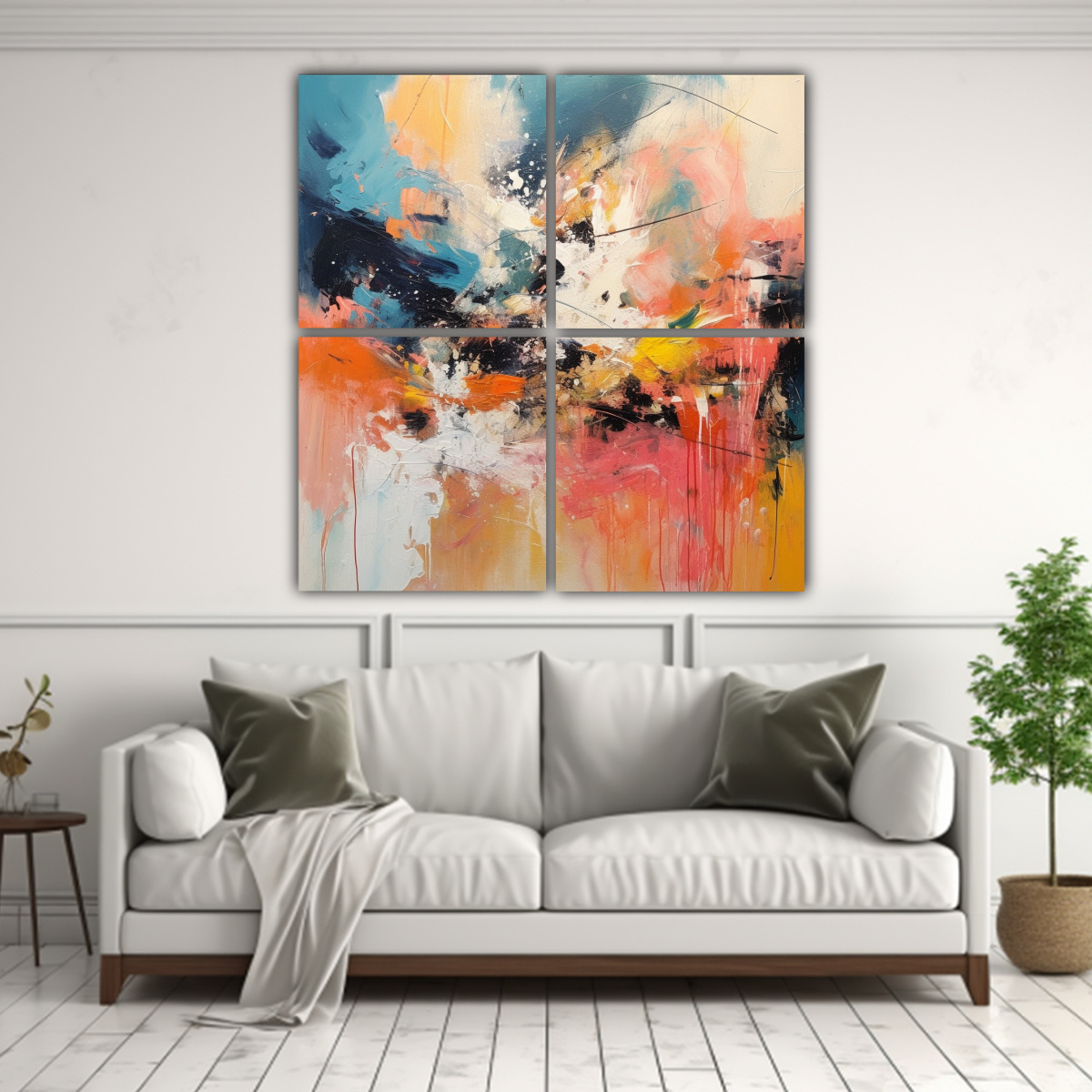 CUATRO LIENZOS DE TELA CON FINAS LÍNEAS BAÑO K 120X120 CM - 2