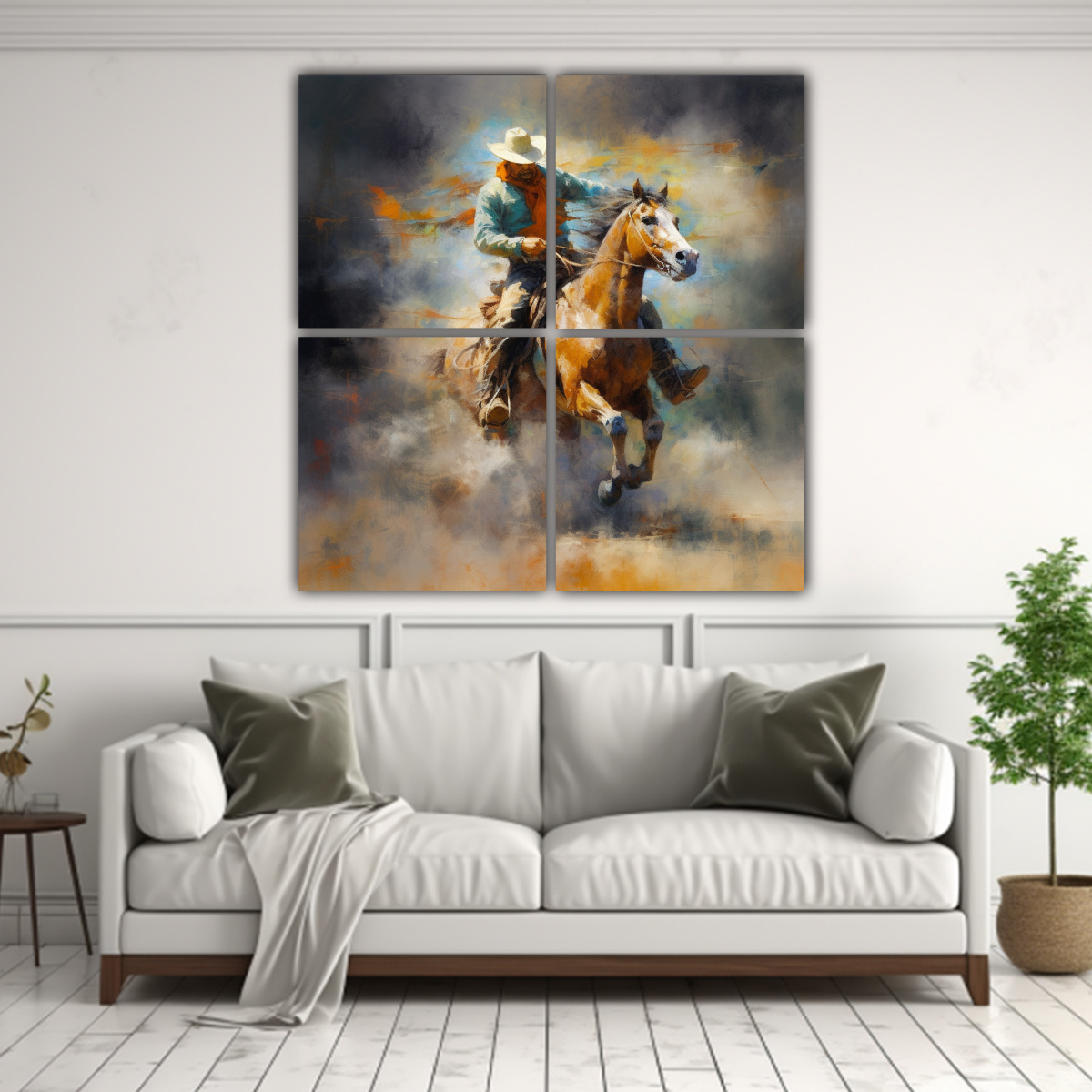 CUADRO VINTAGE DE COWBOY EN POLVO Y NUBES 160X160 CM - 2