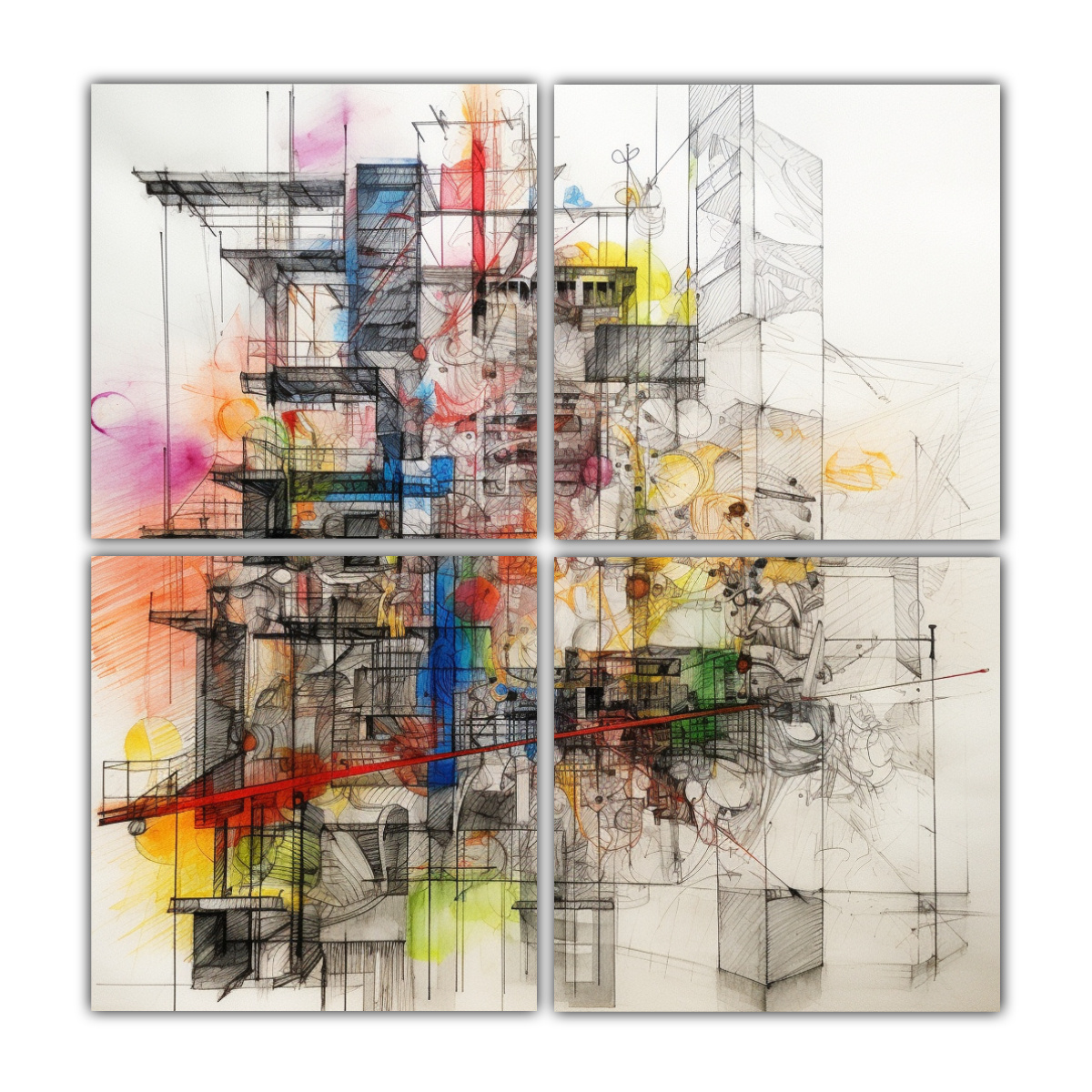 PINTURAS DECORATIVAS DE 4 TELAS EN BASTIDOR 200X200 CM - 1