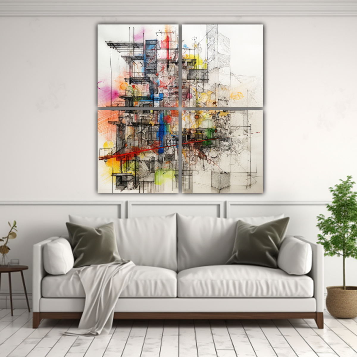 PINTURAS DECORATIVAS DE 4 TELAS EN BASTIDOR 200X200 CM - 2