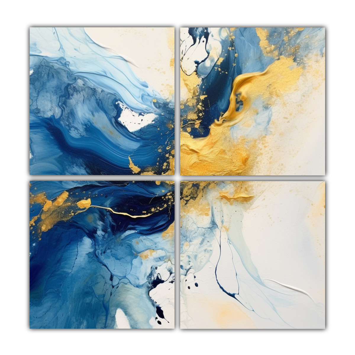 PINTURA ABSTRACTA AZUL Y DORADA CON FONDO BLANCO 40X40 CM - 1