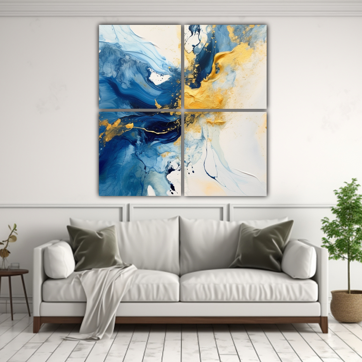 PINTURA ABSTRACTA AZUL Y DORADA CON FONDO BLANCO 40X40 CM - 2