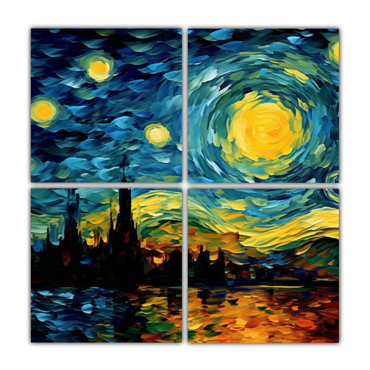 4 CUADROS CÁLIDOS ALEGRE NOCHE ESTRELLADA VAN 120X120 CM - 1