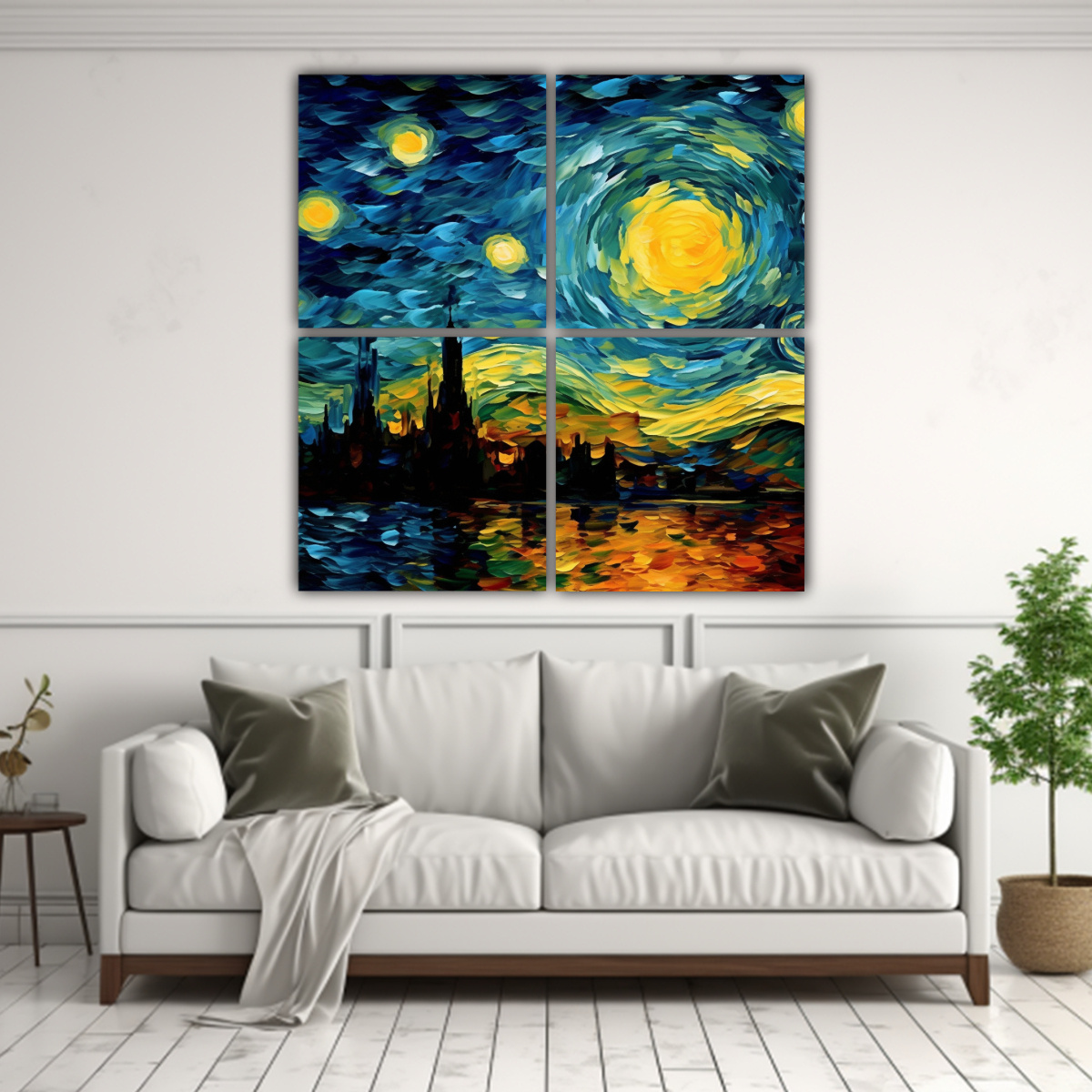 4 CUADROS CÁLIDOS ALEGRE NOCHE ESTRELLADA VAN 120X120 CM - 2