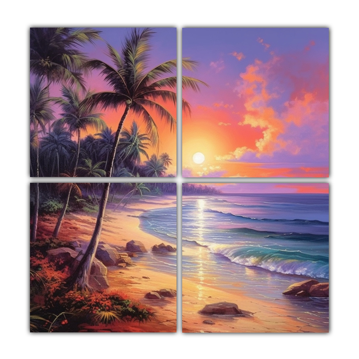 CUADRIPTICO COMPOSICIÓN BRILLANTE: PLAYA, MAR, 160X160 CM - 1