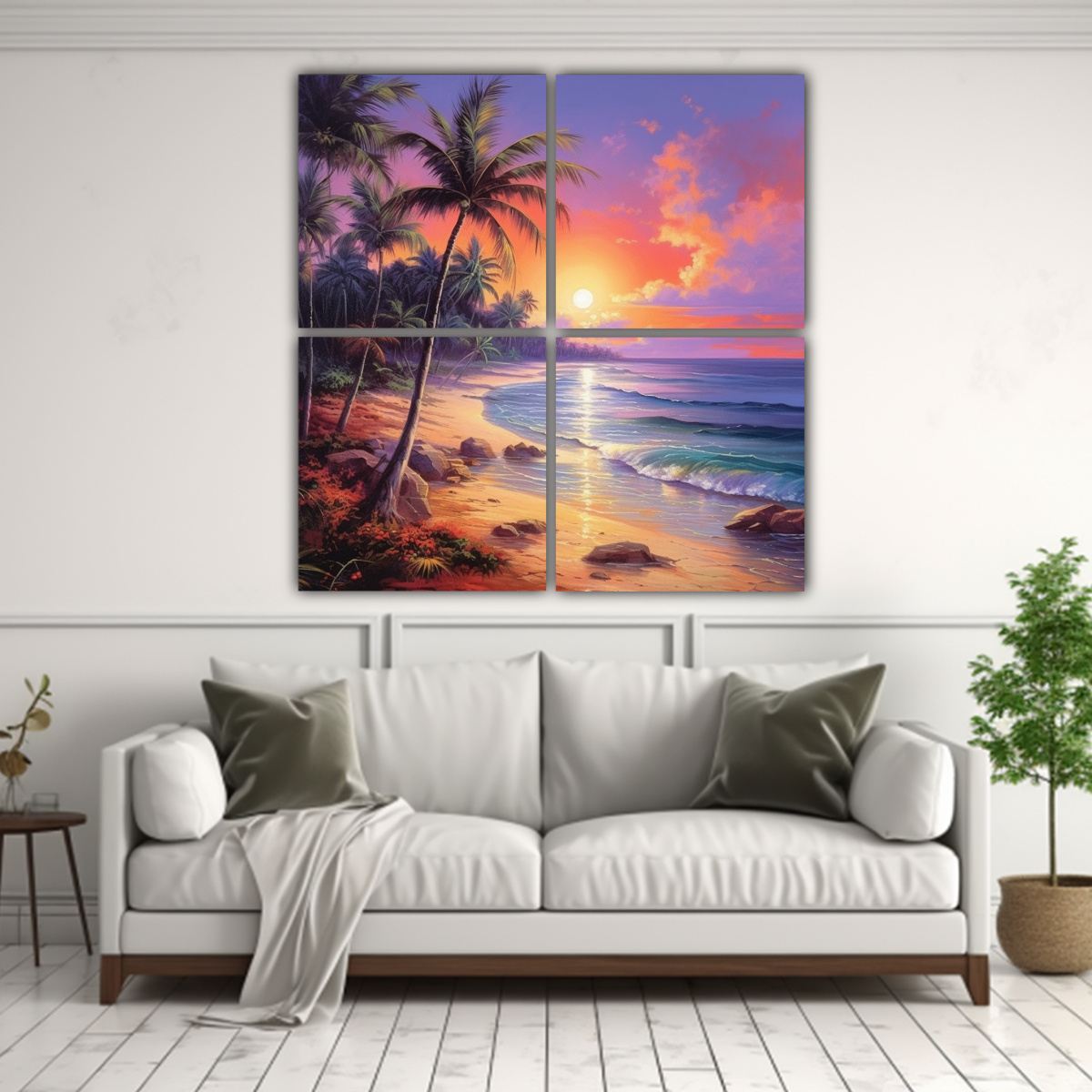 CUADRIPTICO COMPOSICIÓN BRILLANTE: PLAYA, MAR, 160X160 CM - 2