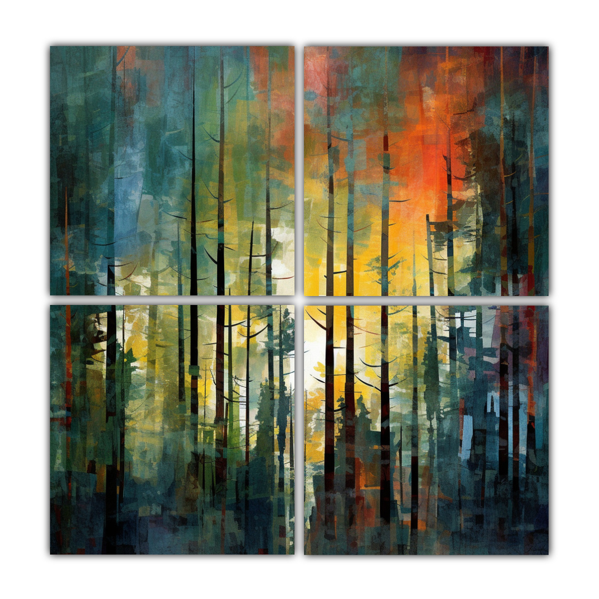 4 CUADROS DE IMAGEN ELEGANTE CON ÁRBOLES DE PINO 200X200 CM - 1