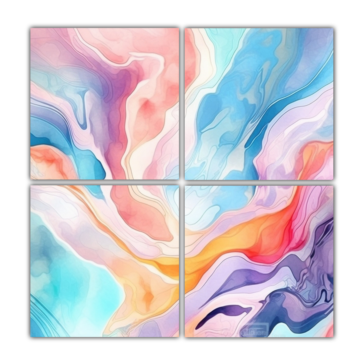 CUATRO LIENZOS DE TELA ABSTRACTOS CON ACUARELAS 200X200 CM - 1