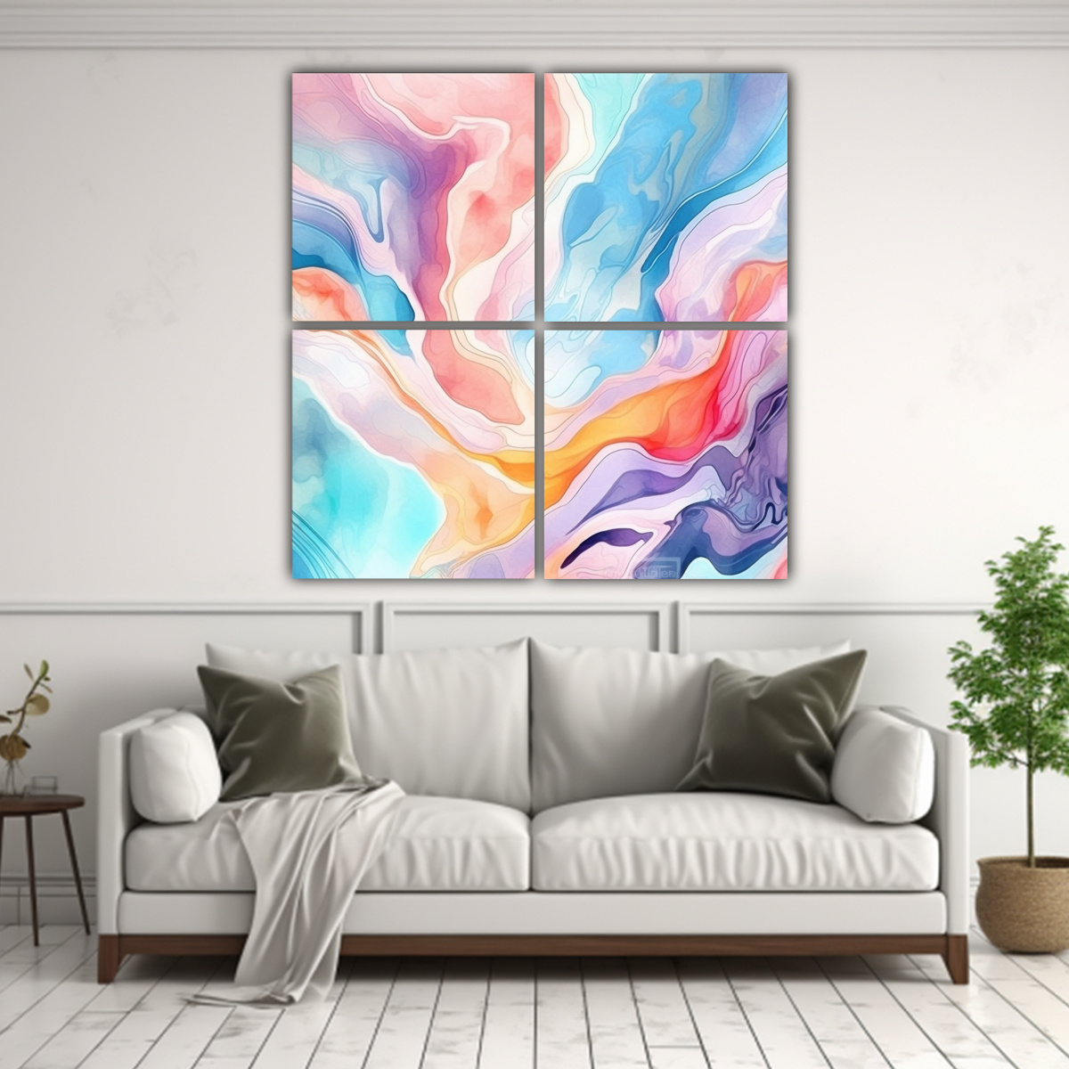 CUATRO LIENZOS DE TELA ABSTRACTOS CON ACUARELAS 200X200 CM - 2