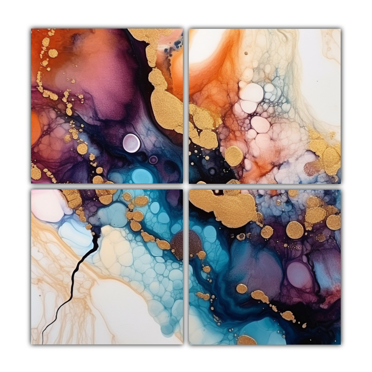 PINTURA ABSTRACTA ÚNICA DE 4 ARTES MODERNO 80X80 CM - 1