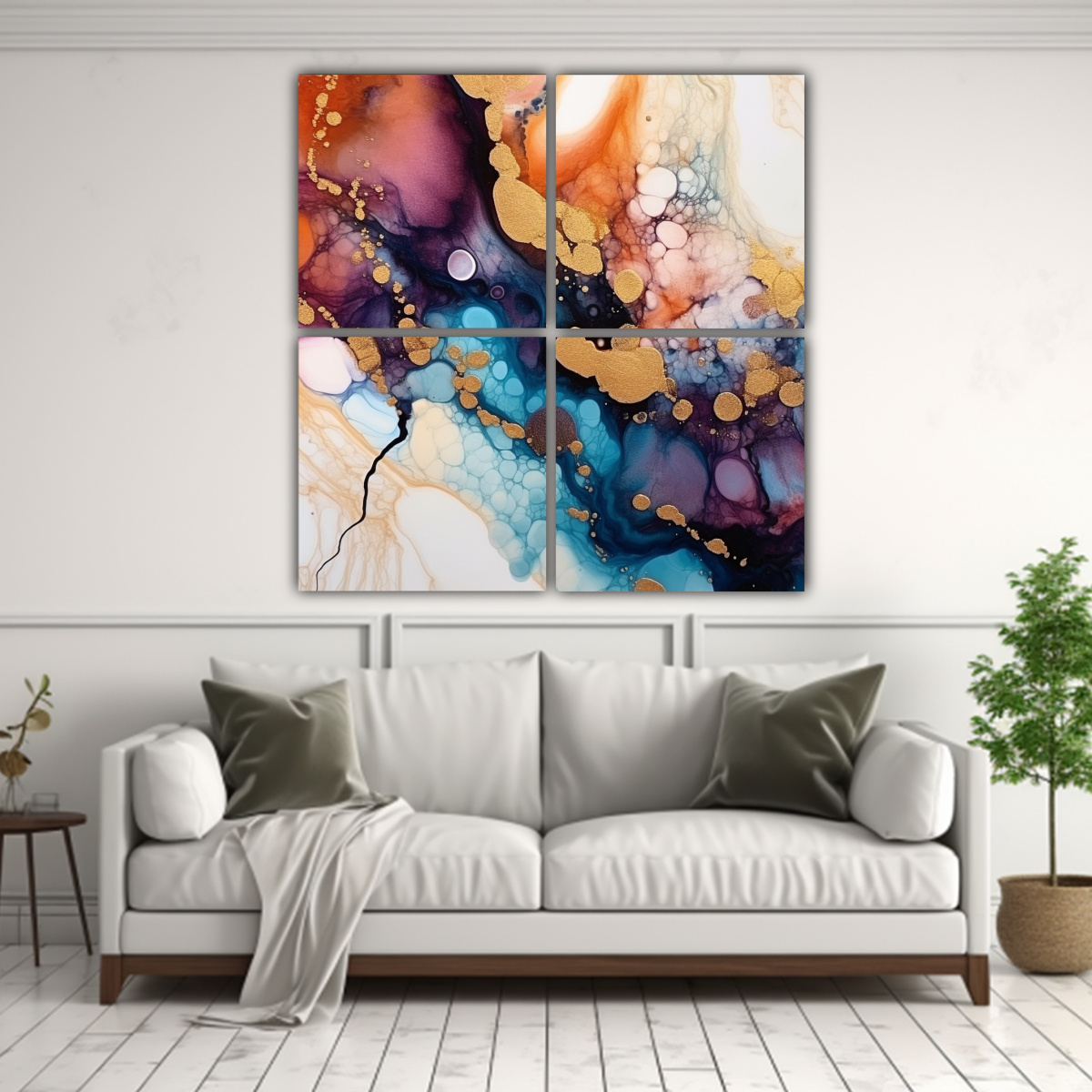 PINTURA ABSTRACTA ÚNICA DE 4 ARTES MODERNO 80X80 CM - 2