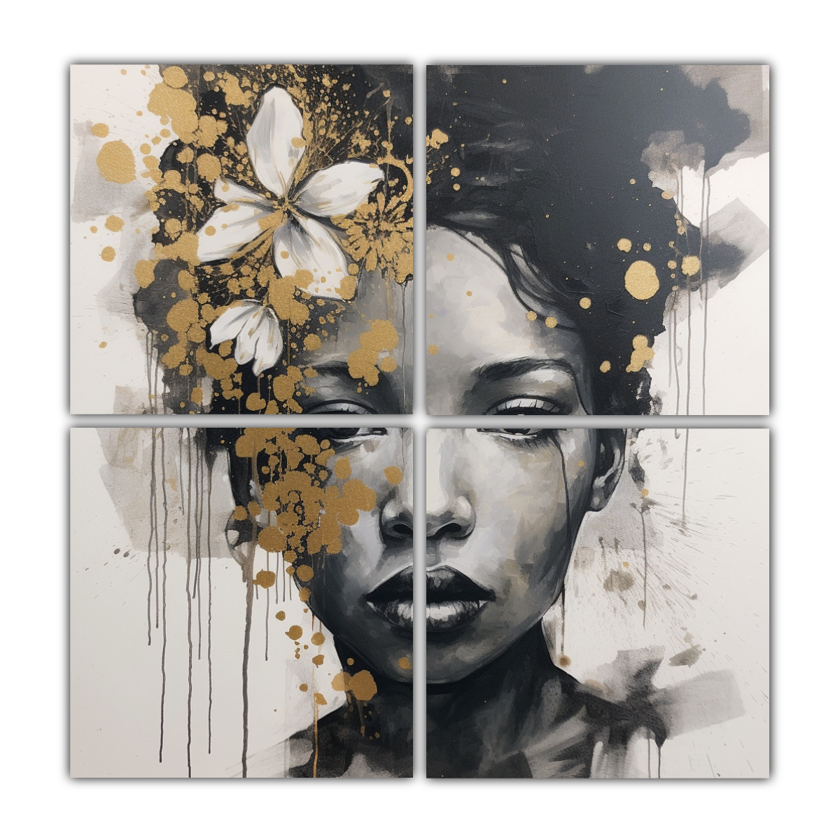 CUADRO DE PARED MOVIMIENTO CON CHICA Y FLOR EN 120X120 CM - 1