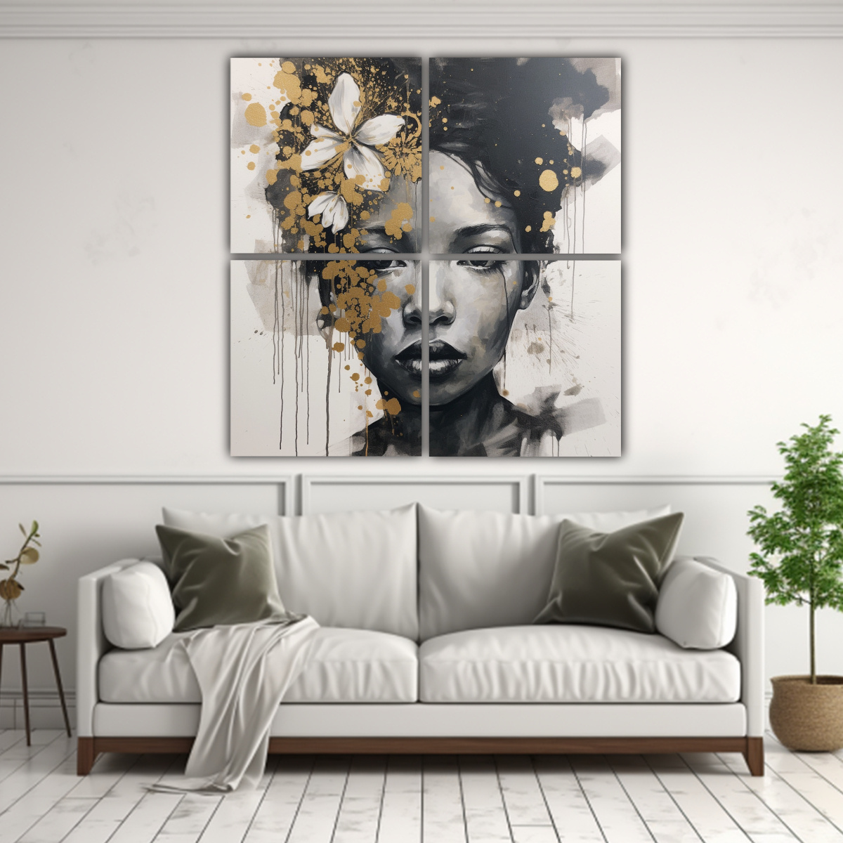 CUADRO DE PARED MOVIMIENTO CON CHICA Y FLOR EN 120X120 CM - 2