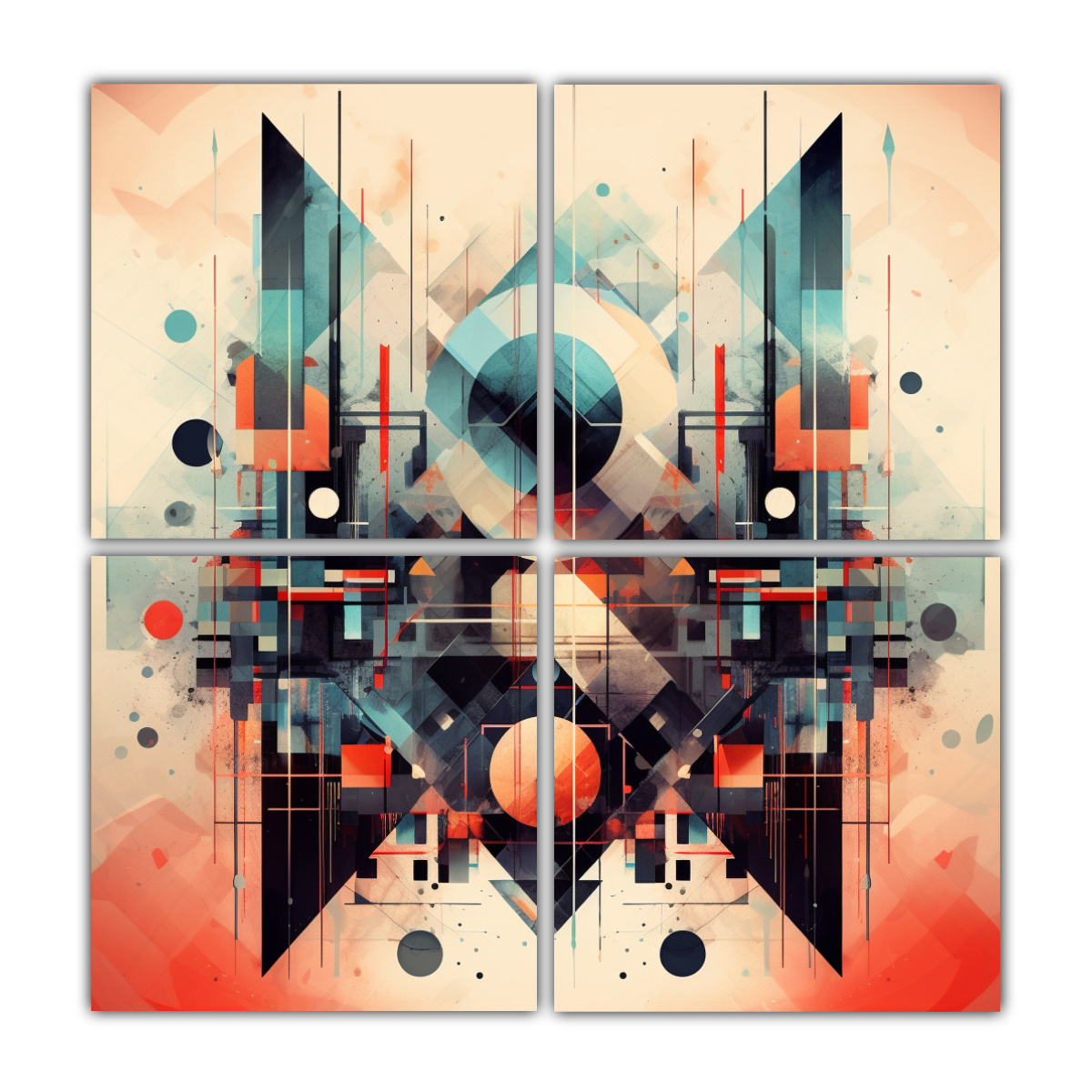 CUATRO LIENZOS ABSTRACTOS GEOMÉTRICOS FUTURISTAS 200X200 CM - 1