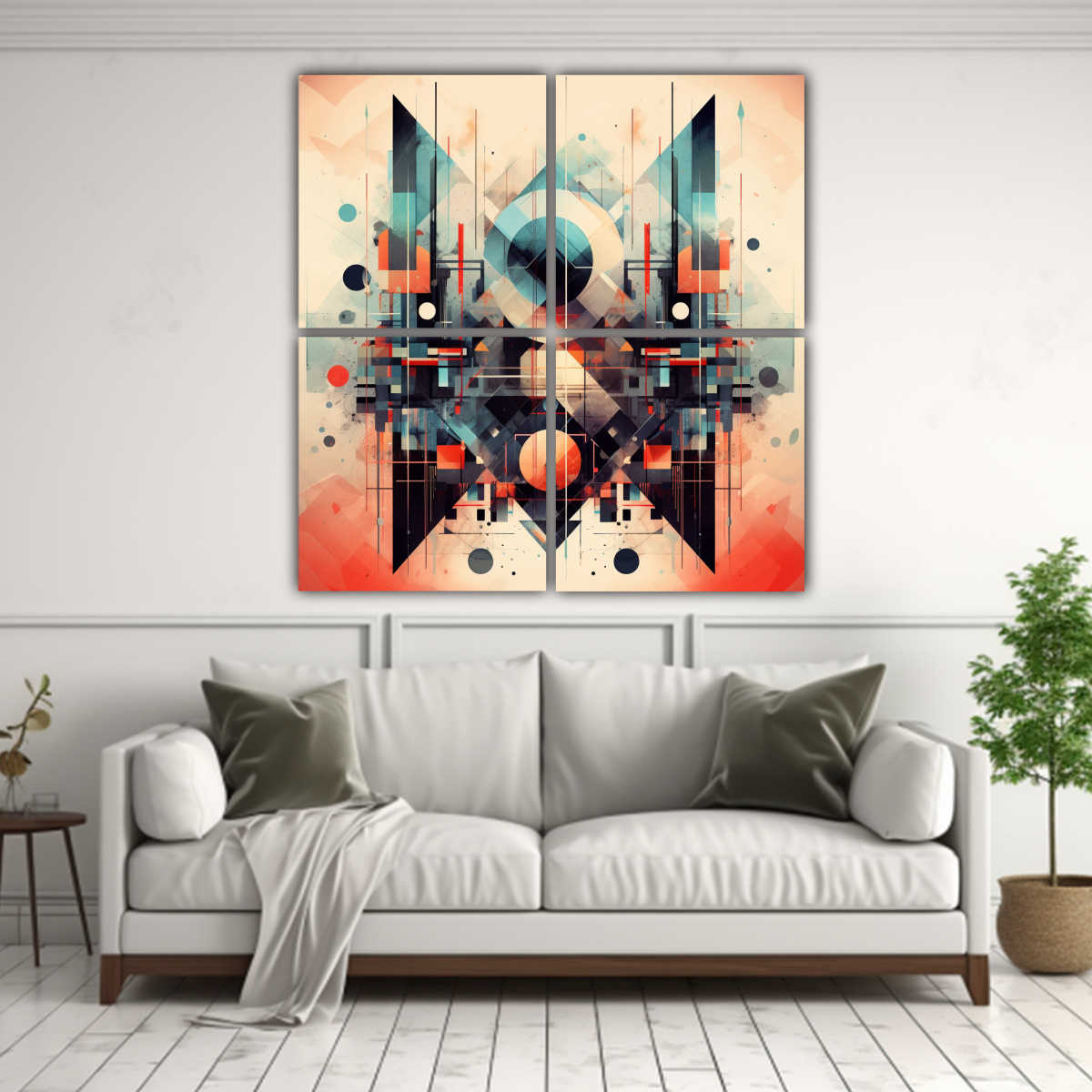 CUATRO LIENZOS ABSTRACTOS GEOMÉTRICOS FUTURISTAS 200X200 CM - 2