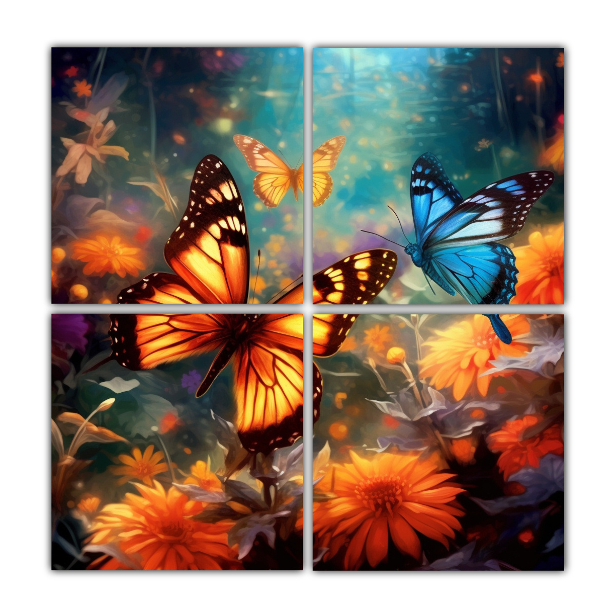 CUATRO LIENZOS DE TELA HERMOSO CON MARIPOSAS 120X120 CM - 1