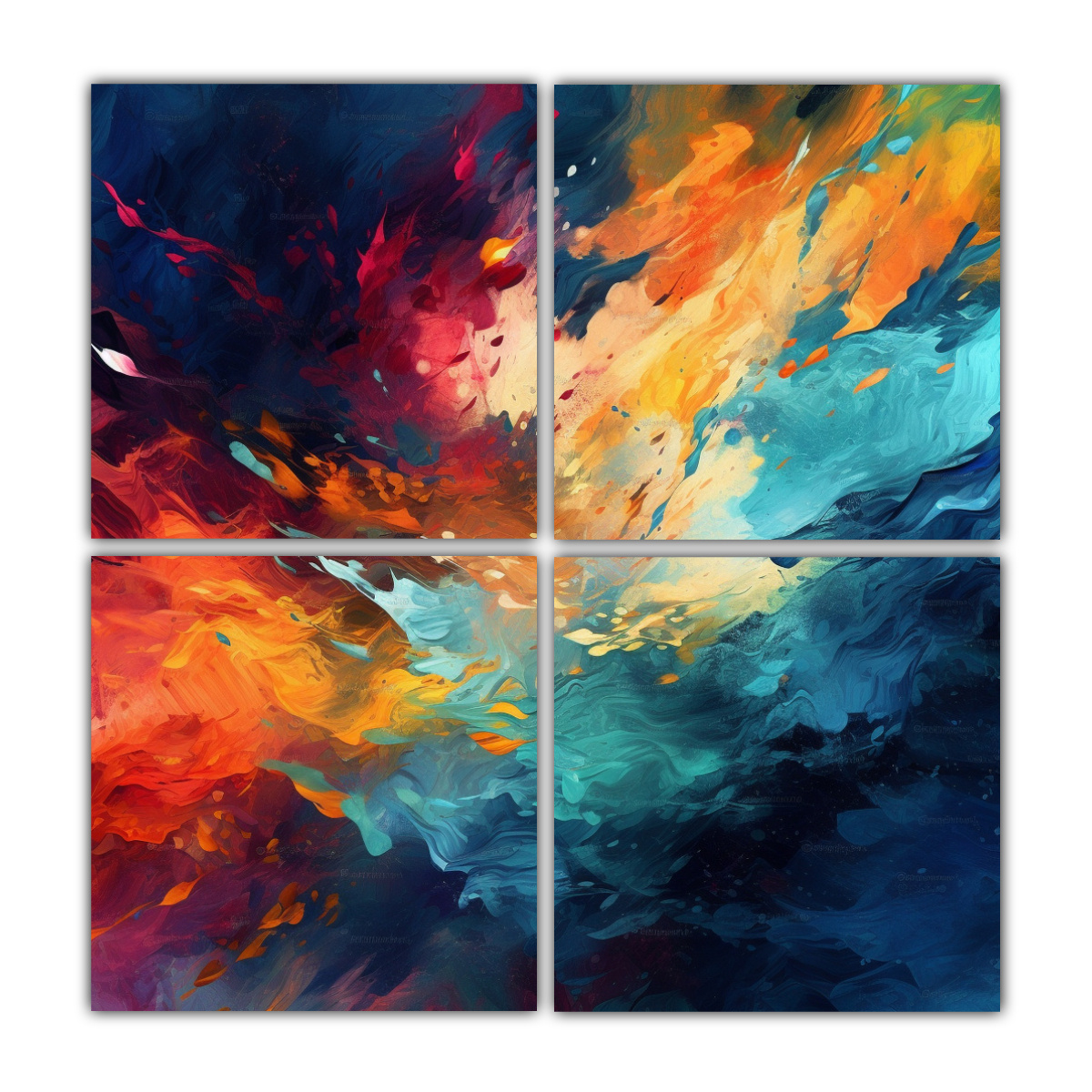PINTURA ABSTRACTA HD 8K EN CUATRO TELAS CALIDOS 160X160 CM - 1
