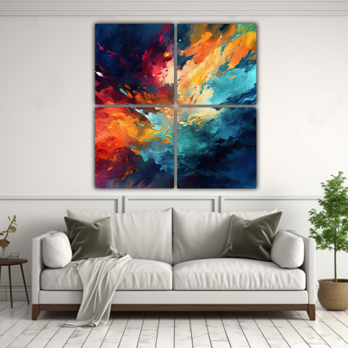 PINTURA ABSTRACTA HD 8K EN CUATRO TELAS CALIDOS 160X160 CM - 2