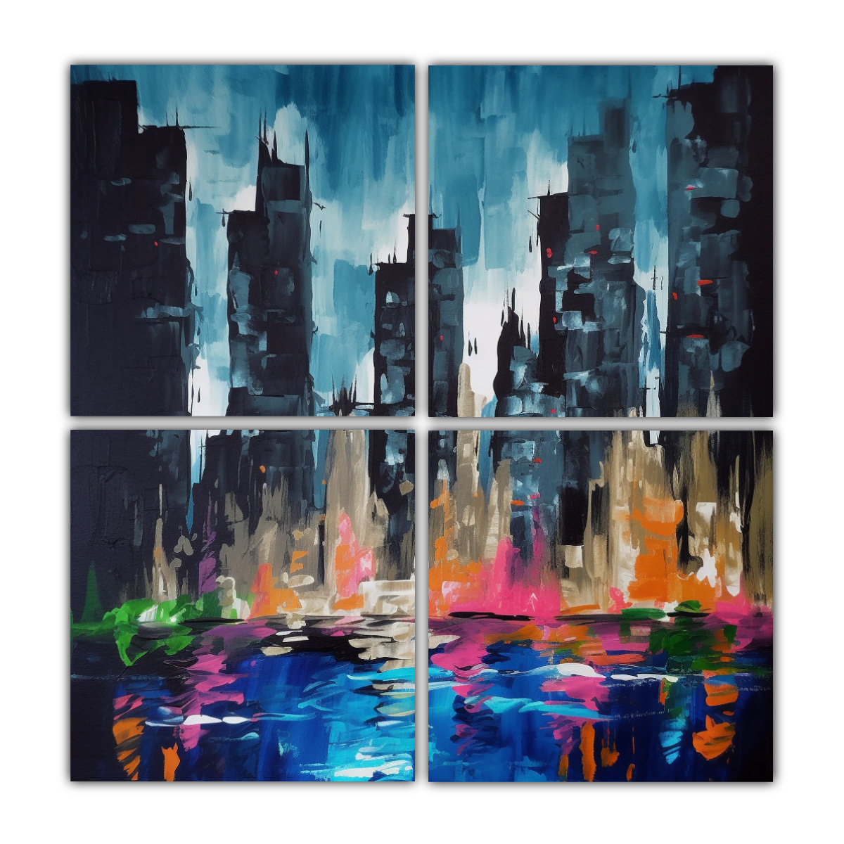 CUADRO ABSTRACTO DE CIUDAD PINTADA EN UHD PARA 200X200 CM - 1
