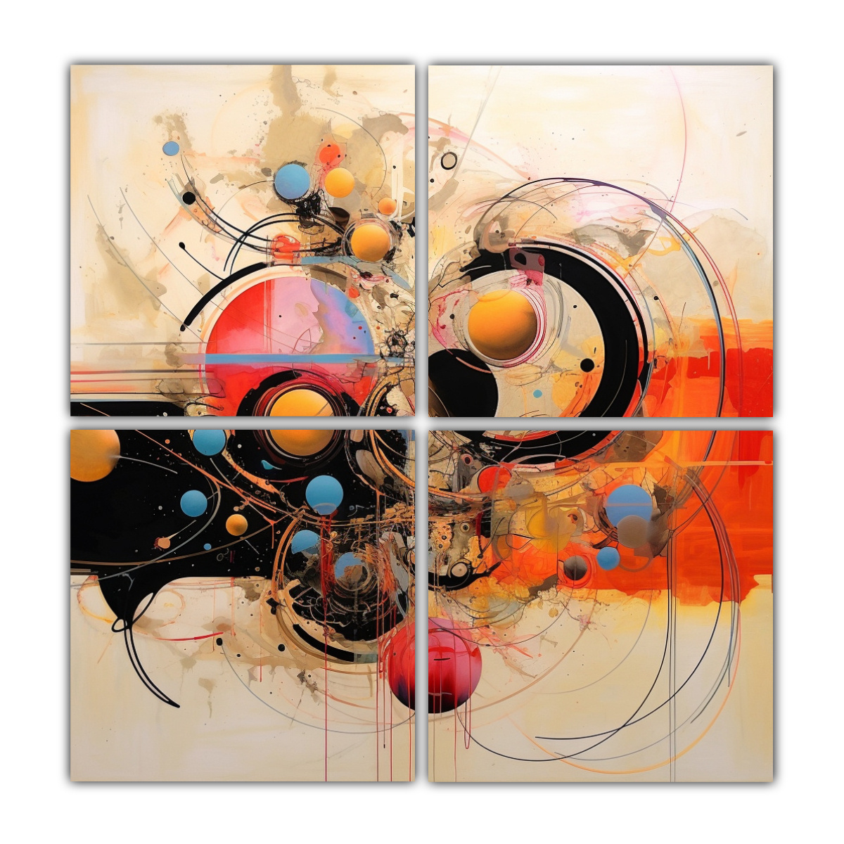 CUATRO TELAS BANO GRAVITACION MODERNO ABSTRACTO 60X60 CM
