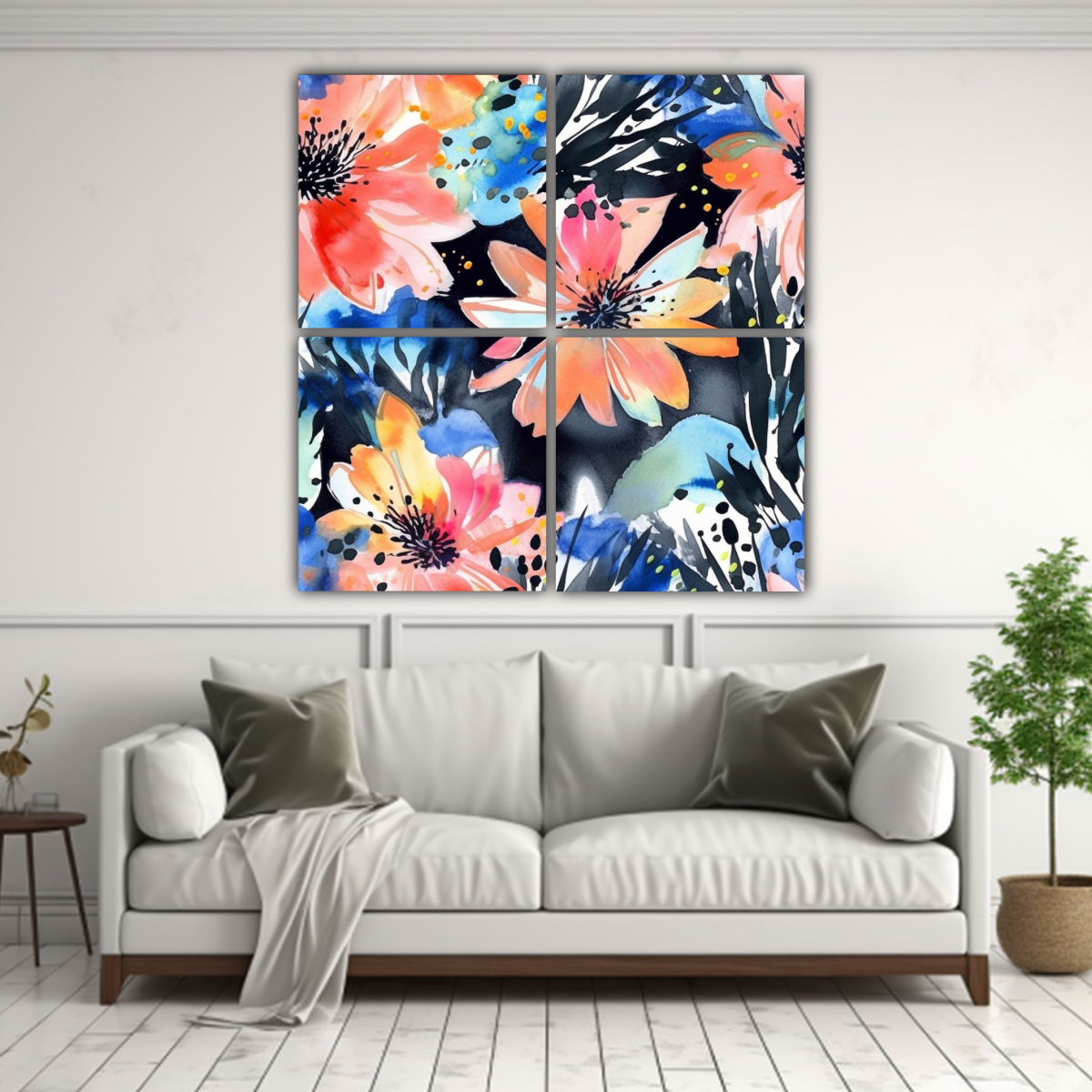 PINTURAS LIENZO ABSTRACTO FLORES ACUARELA ESTILO 160X160 CM - 2