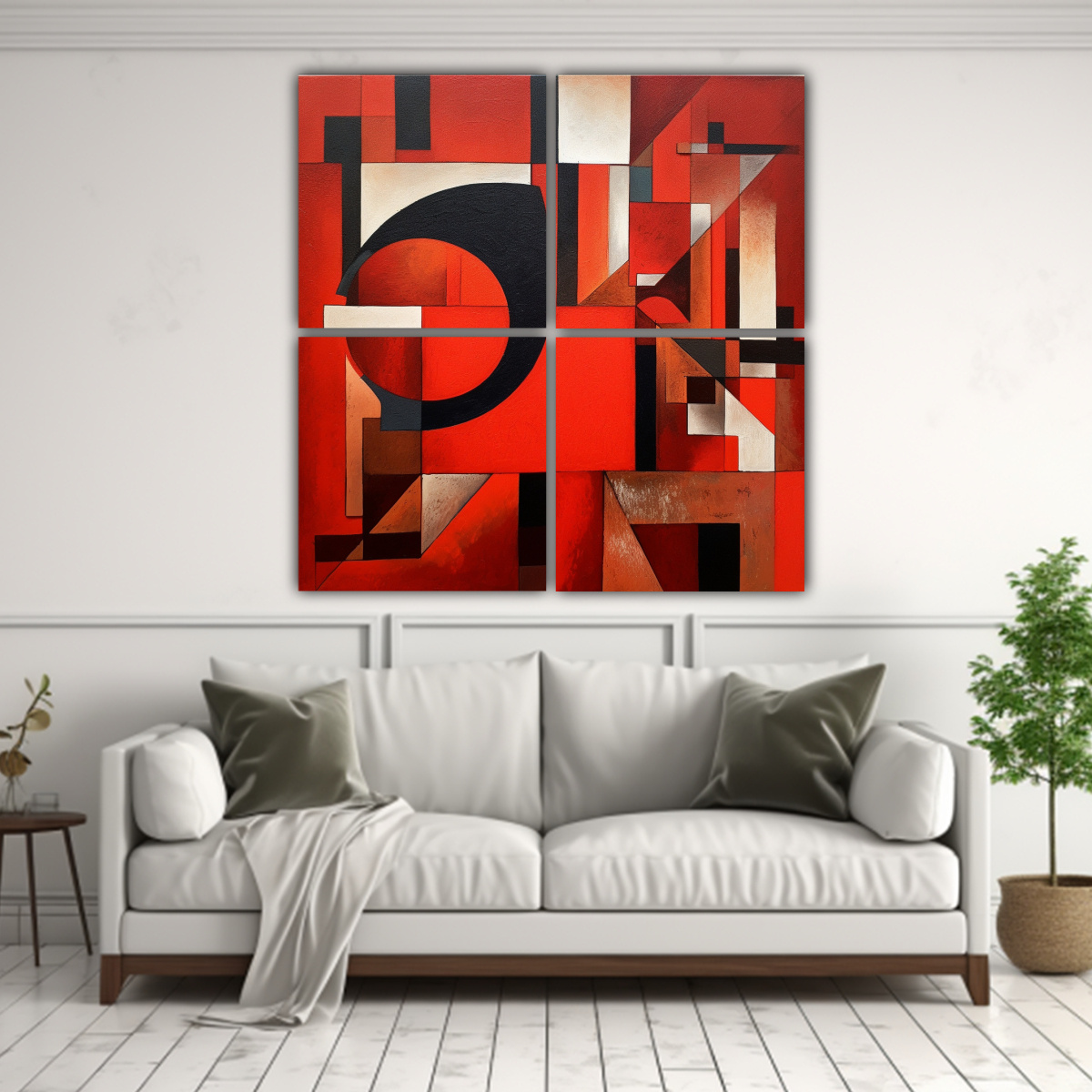 PINTURA ABSTRACTA GEOMÉTRICA ROJA EN BASTIDOR 60X60 CM - 2