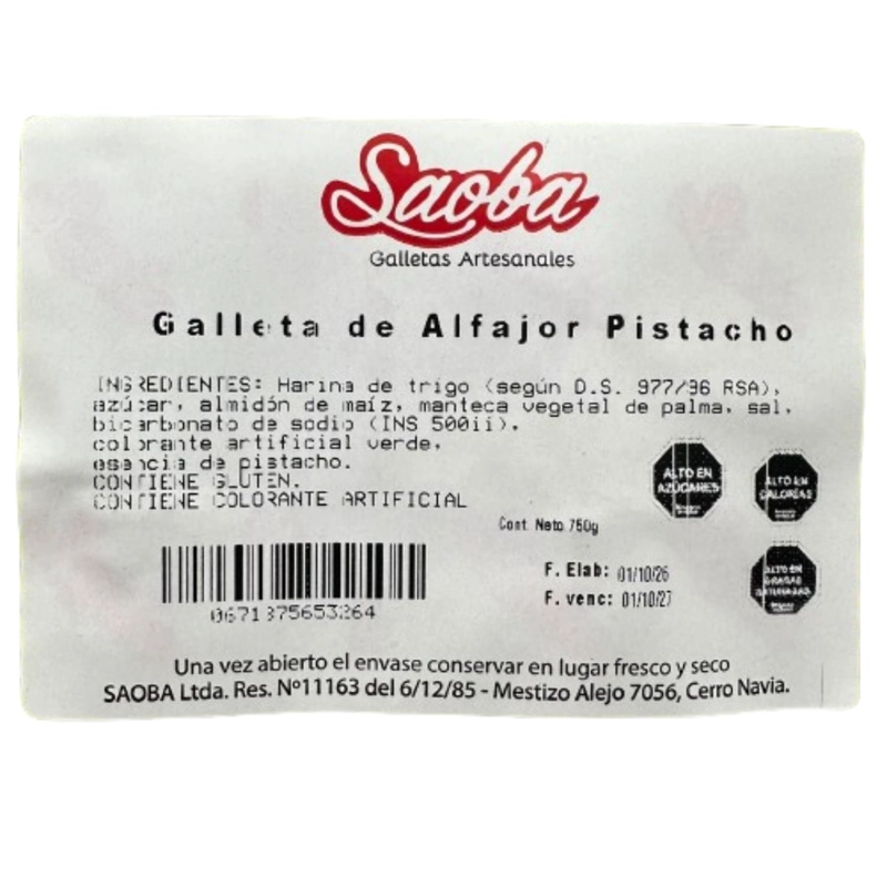GALLETAS TAPAS DE ALFAJOR PISTACHO SAOBA 100UN - 3