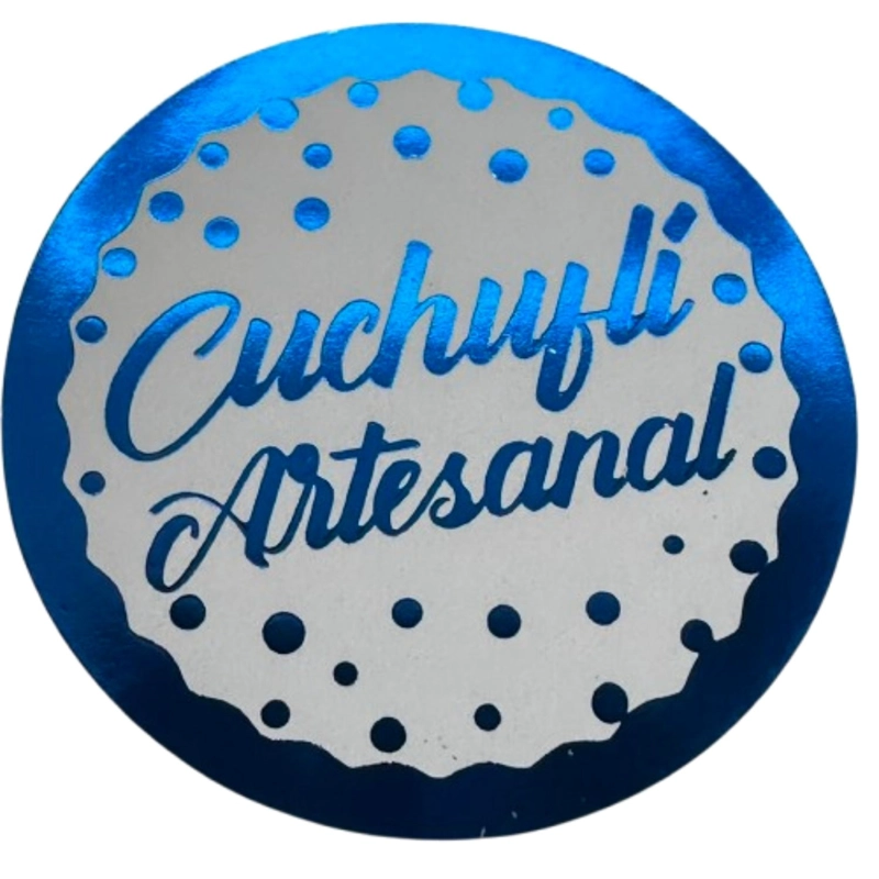 STICKER CUCHUFLI ARTESANAL AZUL 100UN 38MM - 1