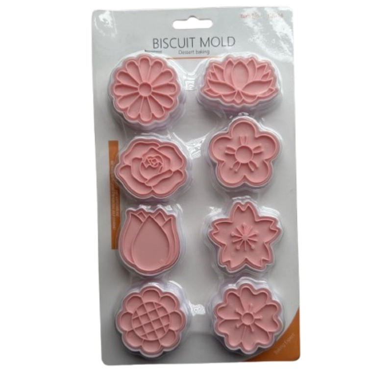 CORTADOR GALLETAS FLORES ESTAMPADAS 8 DISEÑOS - 1