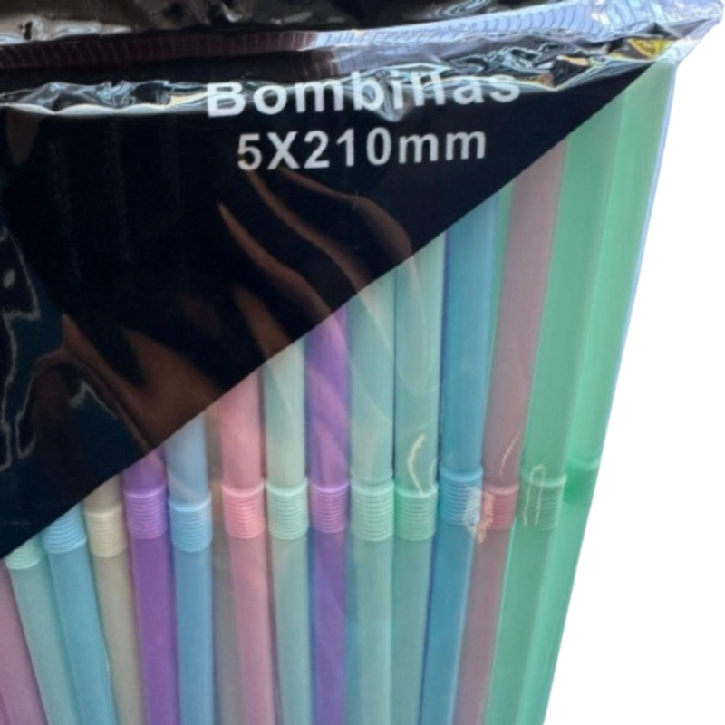 BOMBILLA MULTICOLOR PASTEL PLASTICO 100UN 2,5X16CM - 2