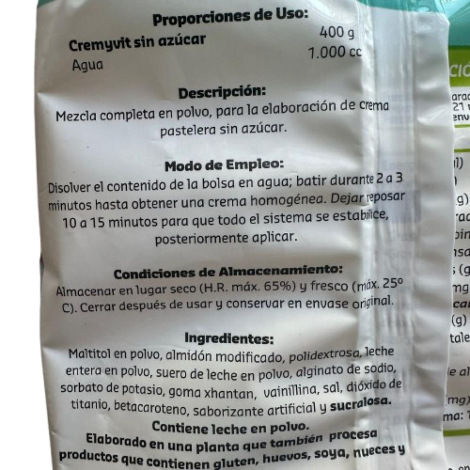 CREMA PASTELERA CREMYVIT SIN AZUCAR PURATOS 400GR - 2
