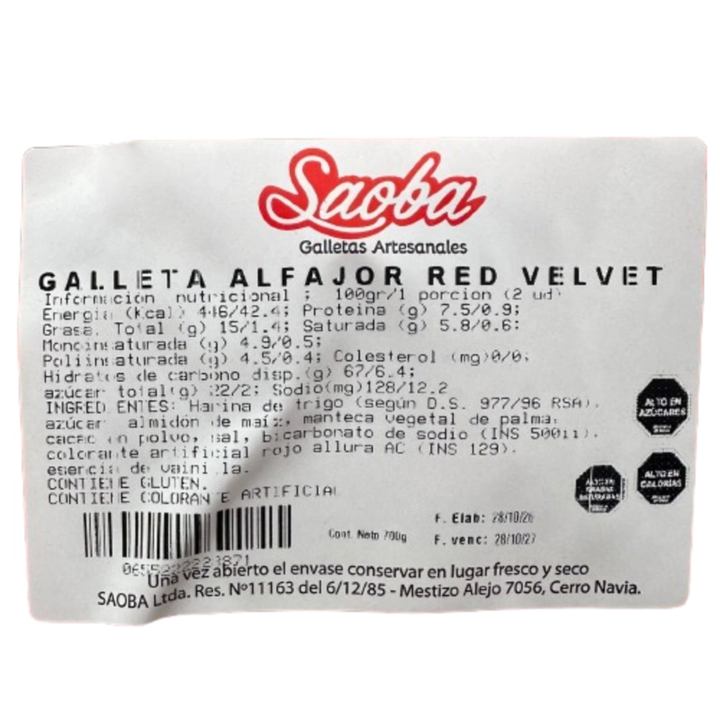 GALLETAS TAPAS DE ALFAJOR RED VELVET SAOBA 100UN - 3