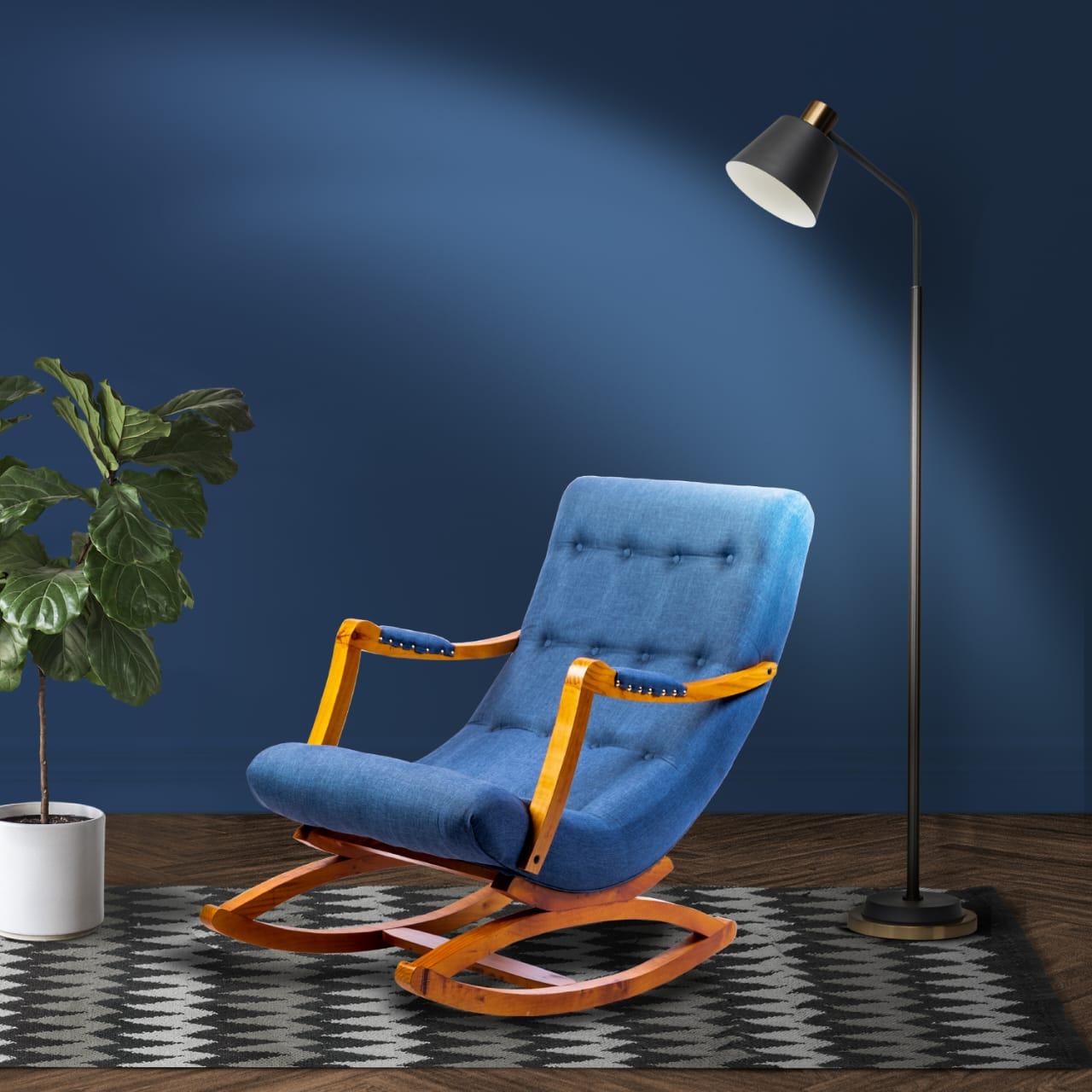 SILLA MECEDORA DISEÑOS VALESTRINI LINO AZUL CON APOYA BRAZO INDIGO - 1