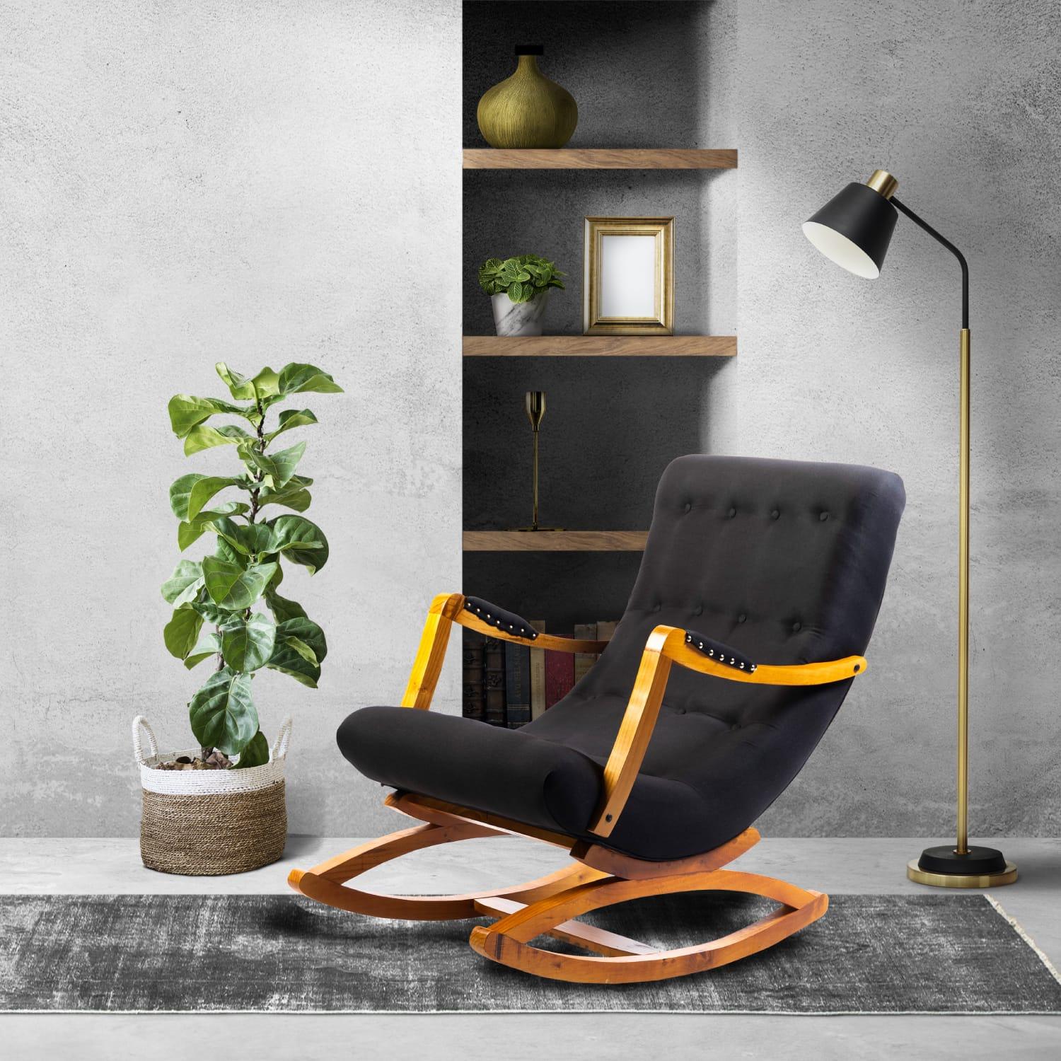 SILLA MECEDORA DISEÑOS VALESTRINI LINO NEGRO CON APOYA BRAZO - 1