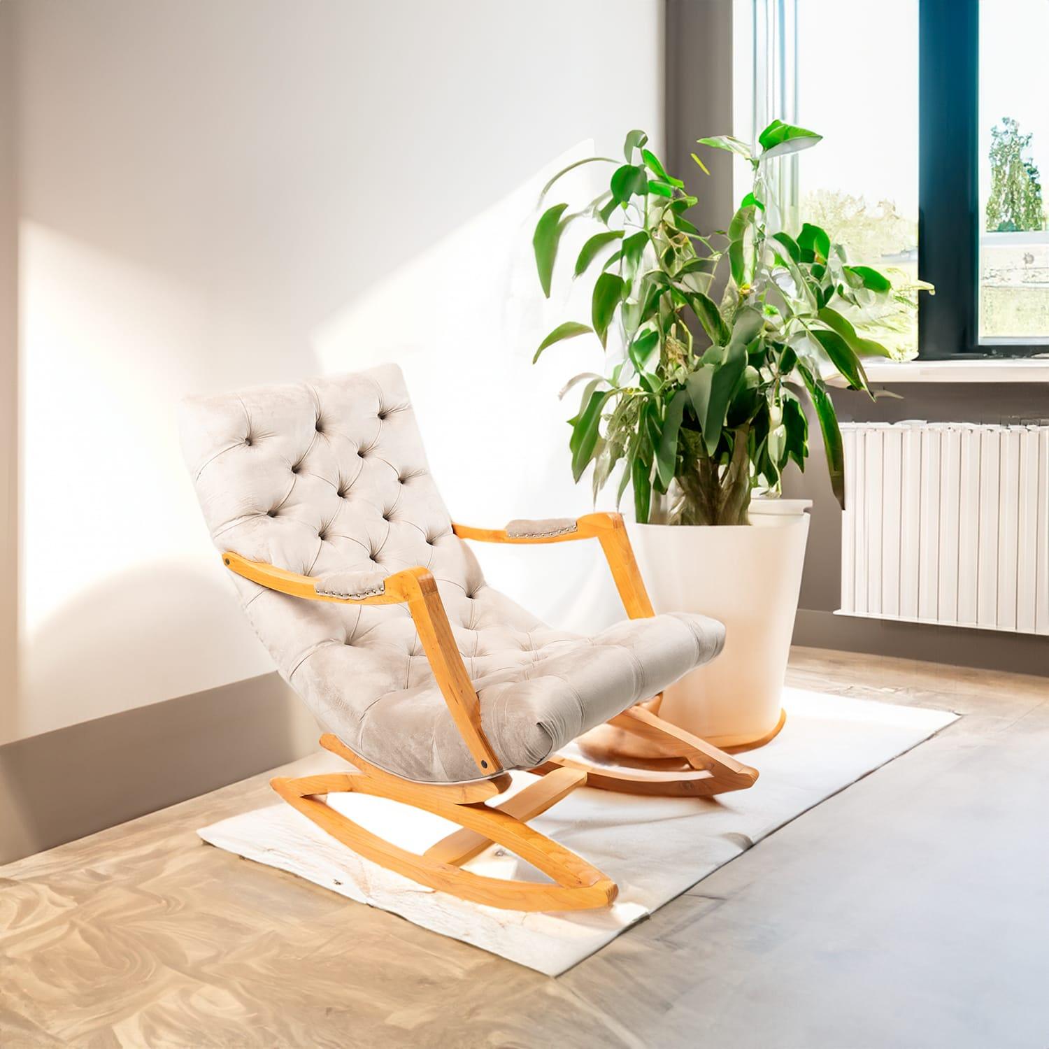 SILLA MECEDORA DISEÑOS VALESTRINI FELPA BEIGE CON APOYA BRAZO - 1